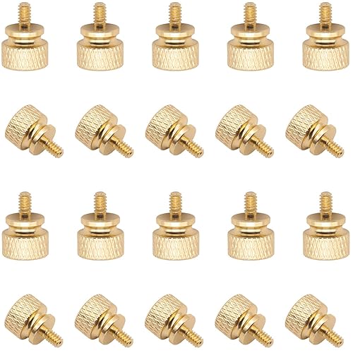 Powlankou 20 Pieces 6#-32 Computer Case Screws, Anodized Aluminum Thumbscrews, Fully Threaded Knurled Thumbscrews, Thumb Screws (Gold)