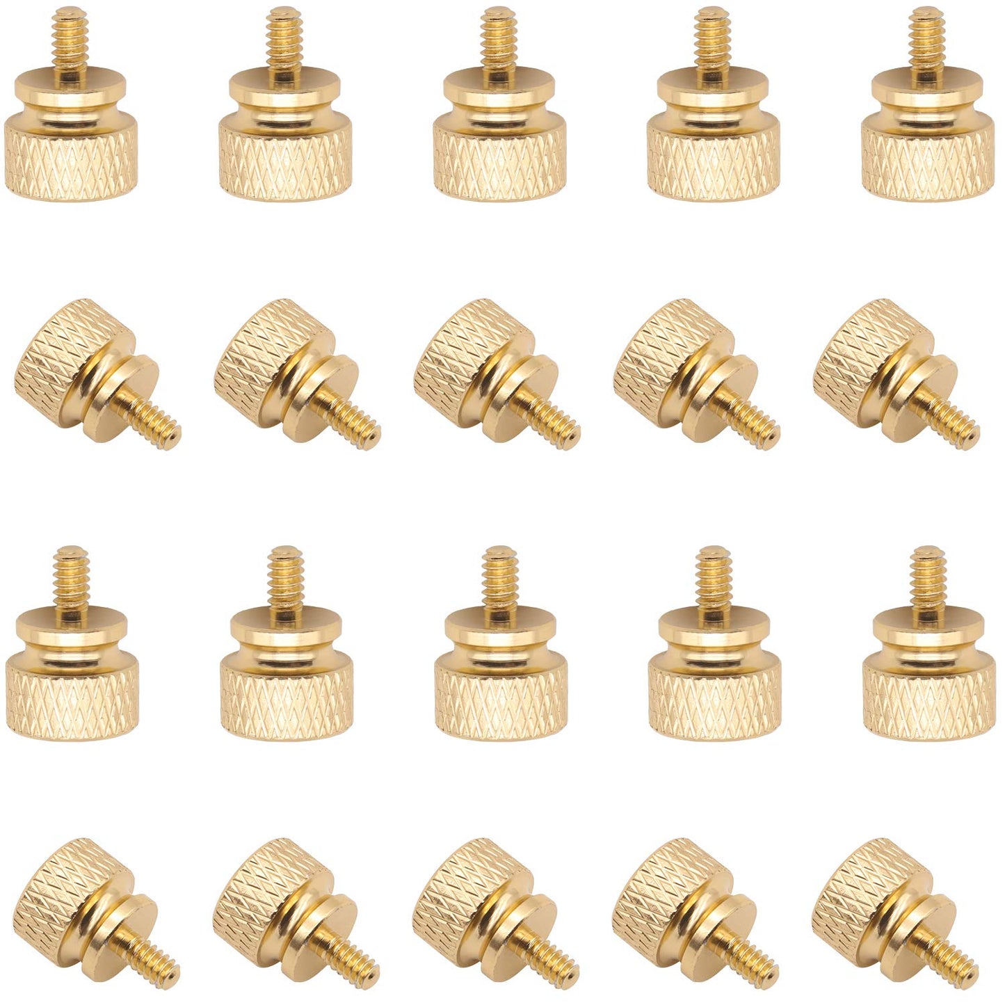 Powlankou 20 Pieces 6#-32 Computer Case Screws, Anodized Aluminum Thumbscrews, Fully Threaded Knurled Thumbscrews, Thumb Screws (Gold)