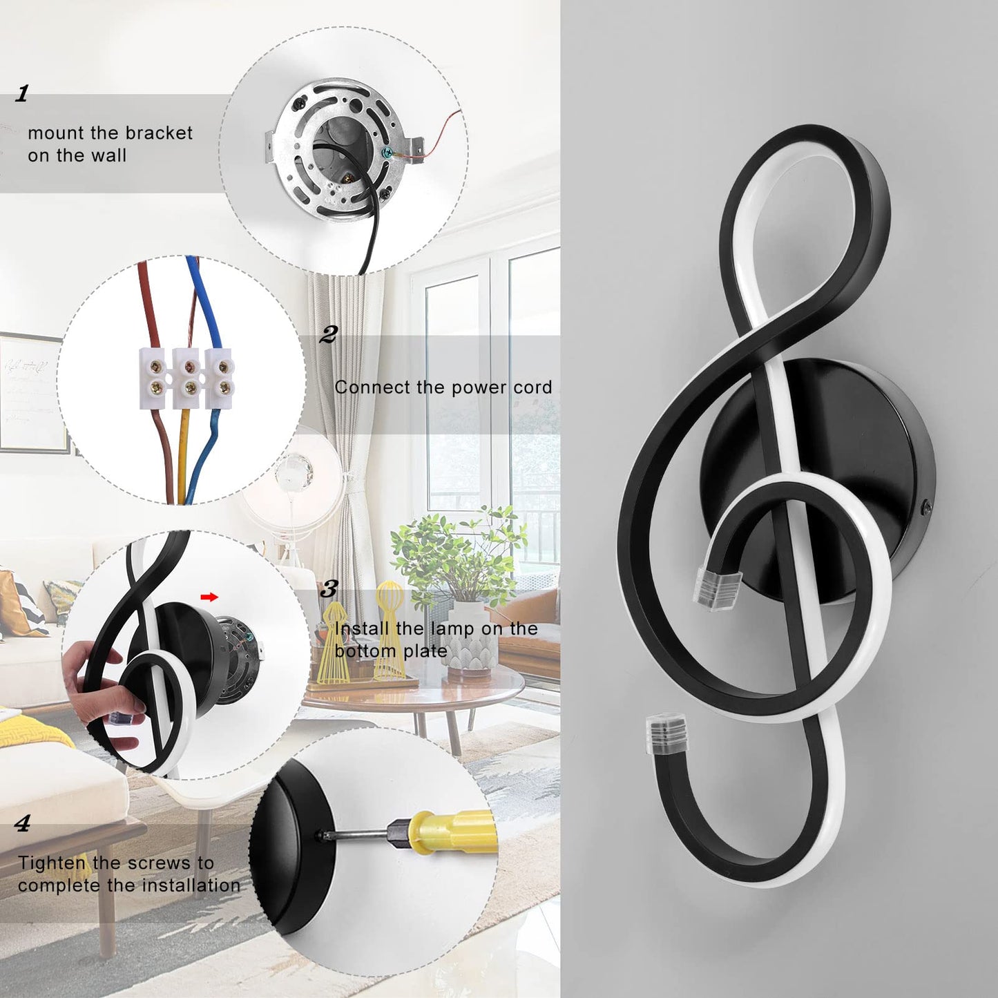 XEYOU 22W Modern Wall Sconce Lighting Indoor LED Creative Wall Light Fixture Music Symbol Art Decoration Wall Lamp for Living Room Bedroom Stair