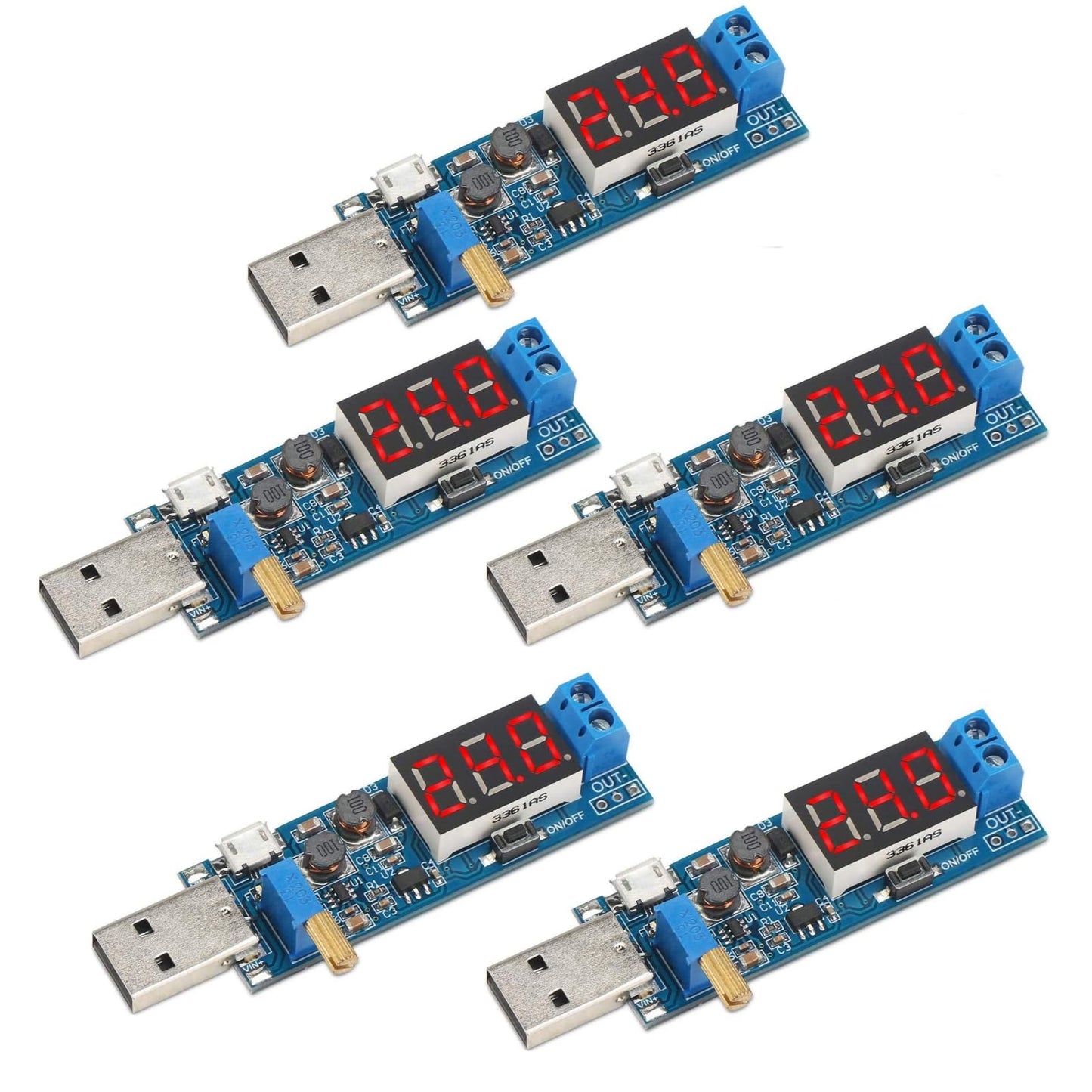 USB Buck Boost Converter 3.5V-12V to 1.2V-24V DC-DC Step Up Step Down Power Supply Module Voltage Regulator 5V to 3.3V 9V 12V 18V (5 Pack)