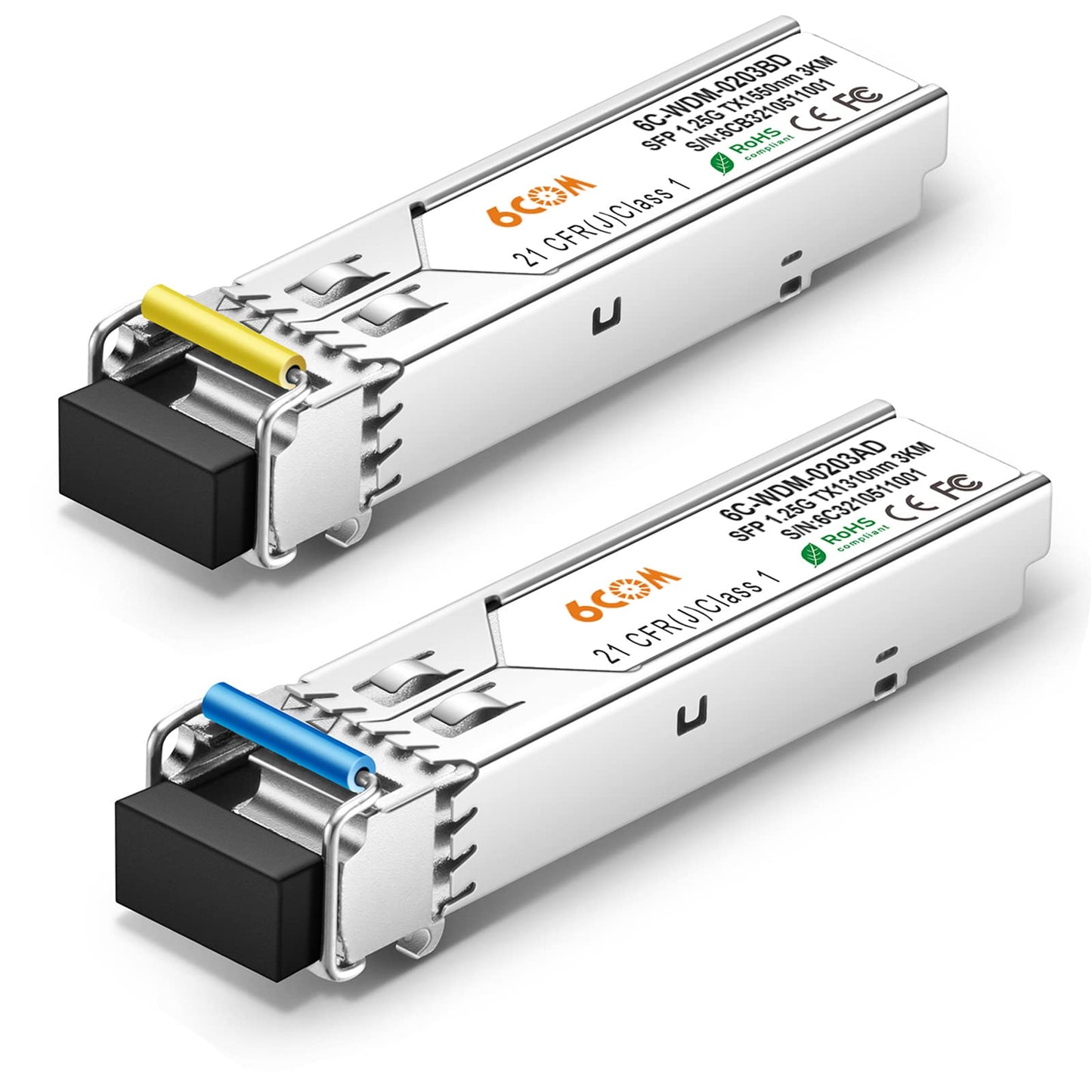 A Pair of 1.25G SFP Bidi Networking Transceiver 1000Base-BIDI, 1310nm/1550nm SMF, up to 3 km, Compatible with Cisco, Ubiquiti, Mikrotik, D-Link