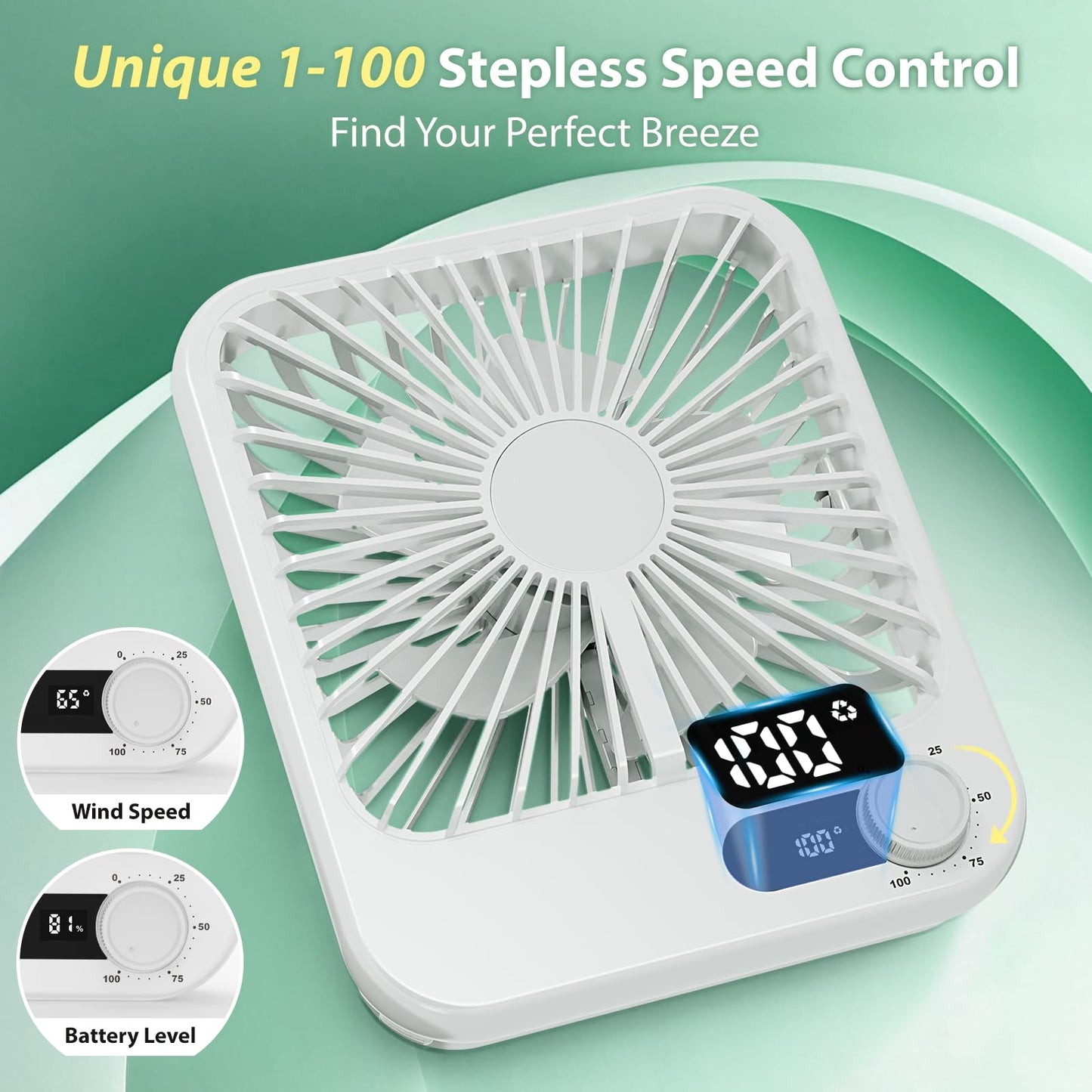 Zaardend Portable Travel Fan for Cruise Approved, 4000mAh Cruise Essentials 2026 Rechargeable Fan100 Speed Wind Adjustable, Small Travel Essentials