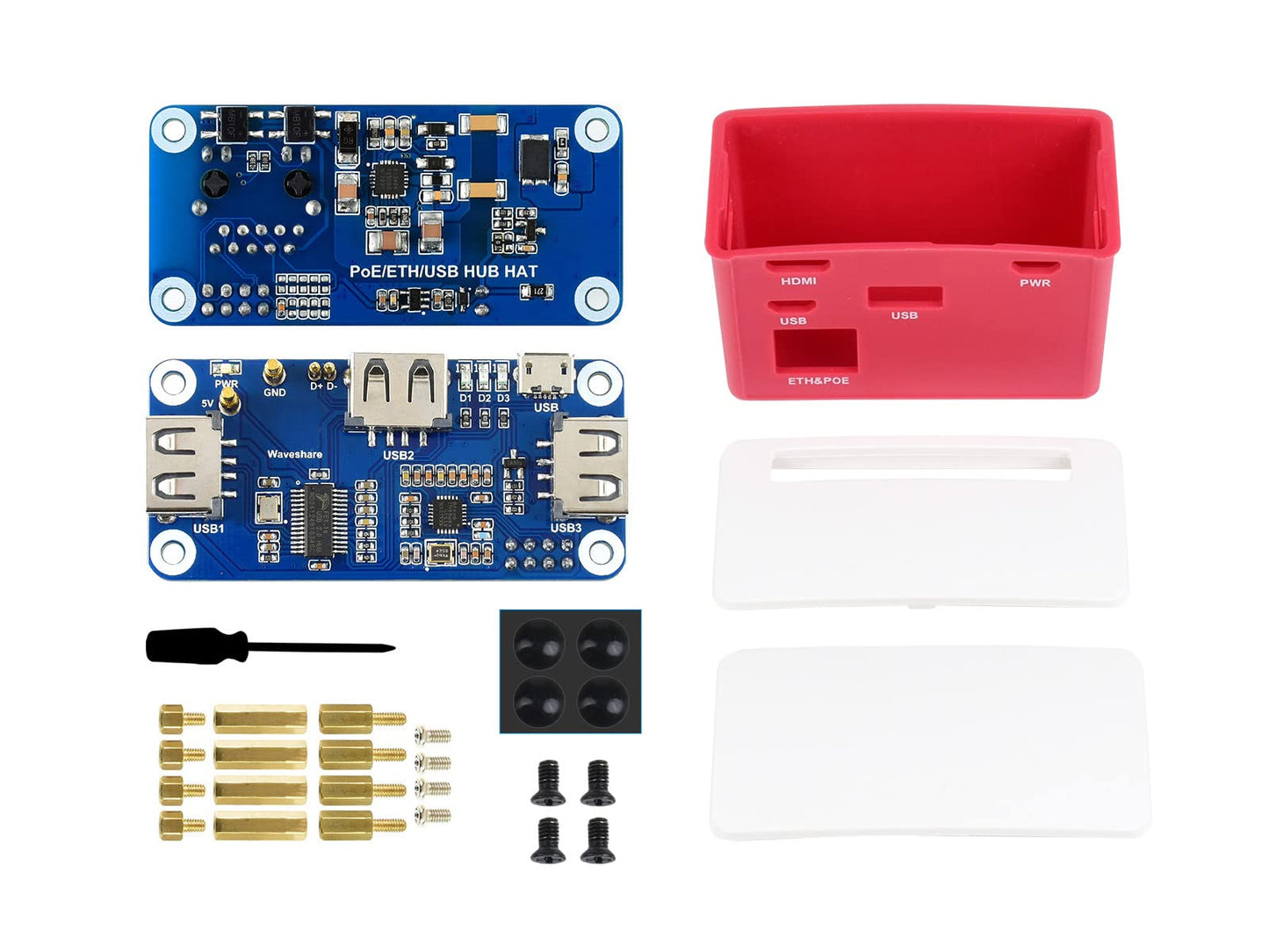 Waveshare PoE Ethernet/USB HUB Box, Compatible with Raspberry Pi Zero/Zero W/Zero WH, 3X USB 2.0 Ports, 802.3af-Compliant