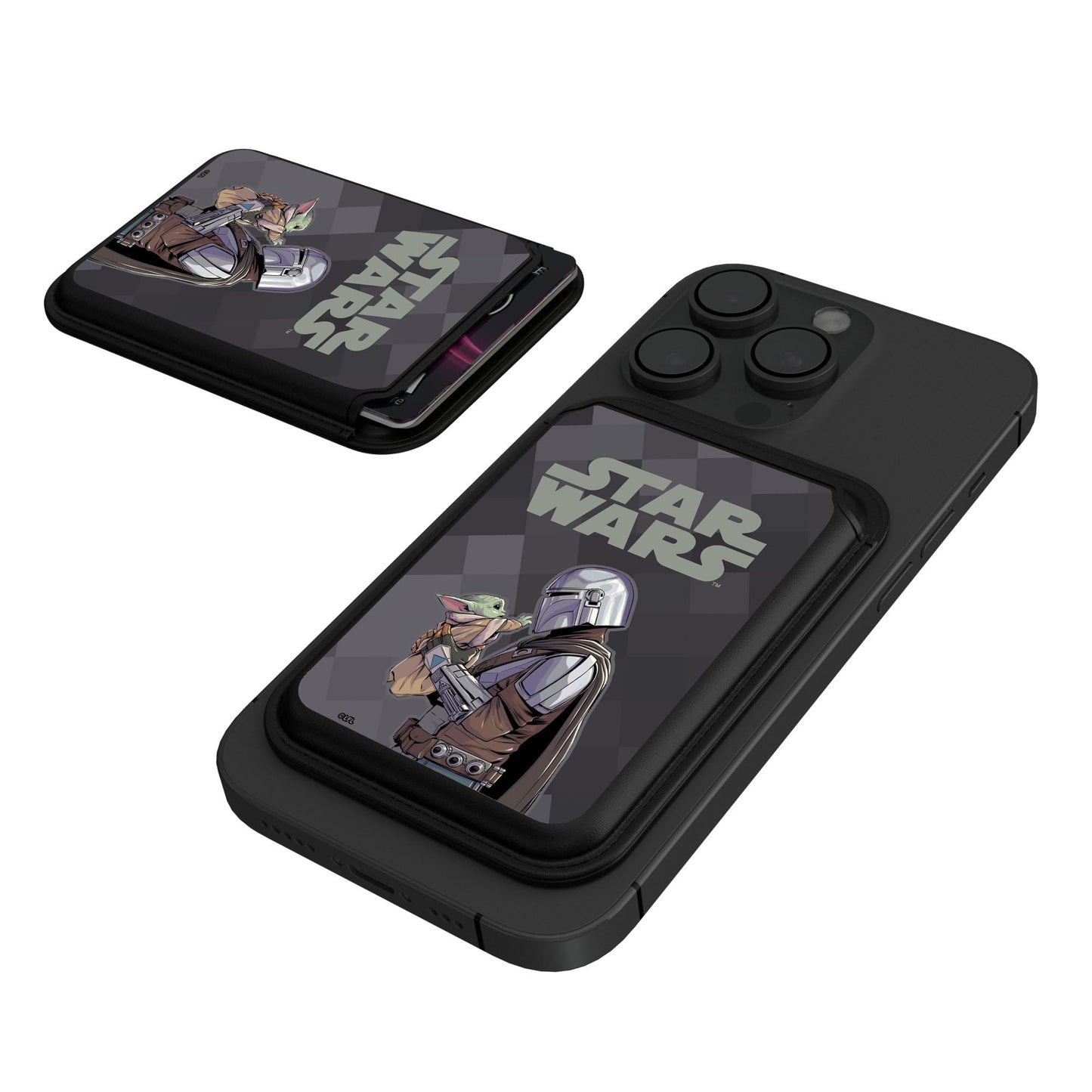 Keyscaper Star Wars: The Mandalorian Grogu and Din Djarin Color Block Black Magnetic Credit Card Wallet