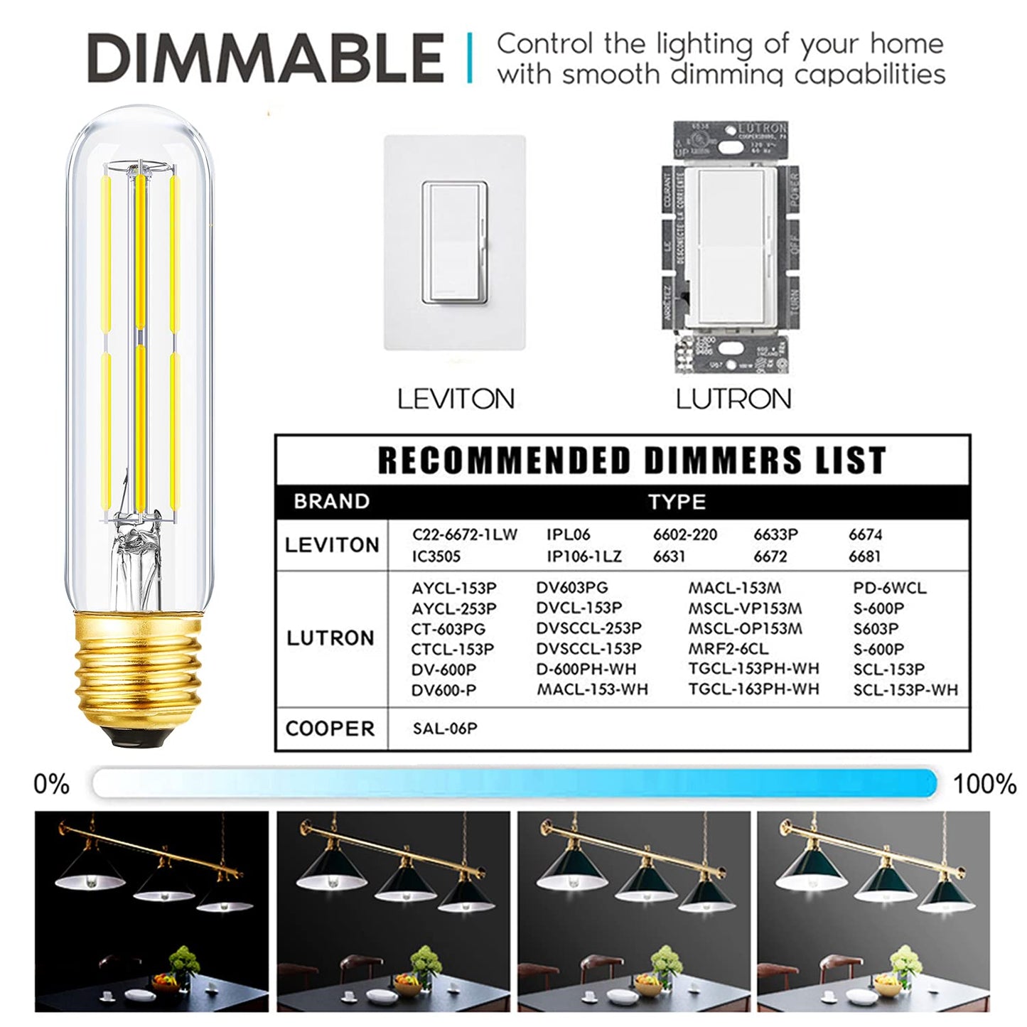 E26 Tubular Led Bulbs 60 Watt Dimmable E26 Light Bulbs 5000K Cool White