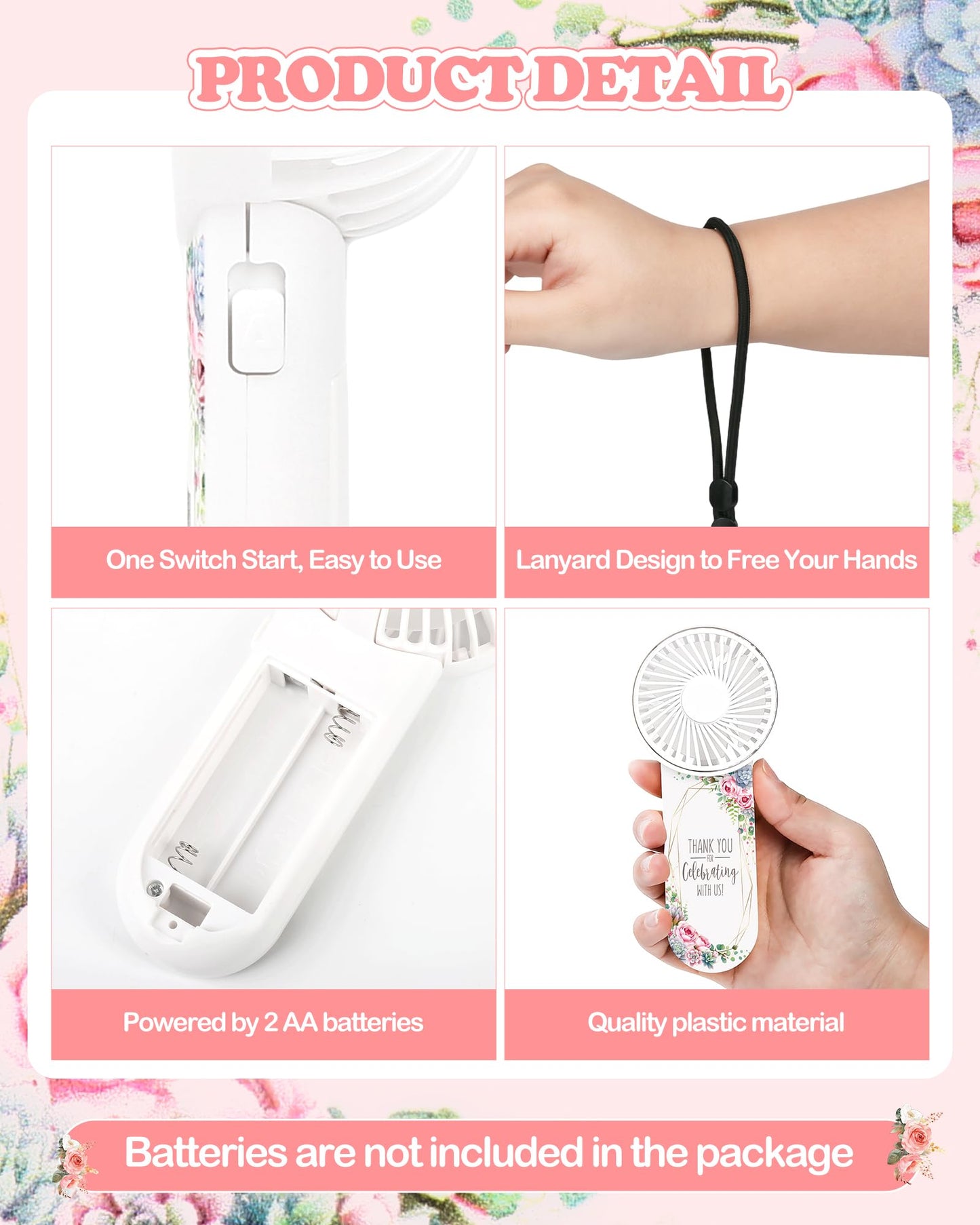 Knsdtsy 50 Pcs Wedding Mini Fans - Personal Portable Mini Handheld Electric Fans for Wedding Favor - Bulk Battery Powered, Battery Not Include, Fresh