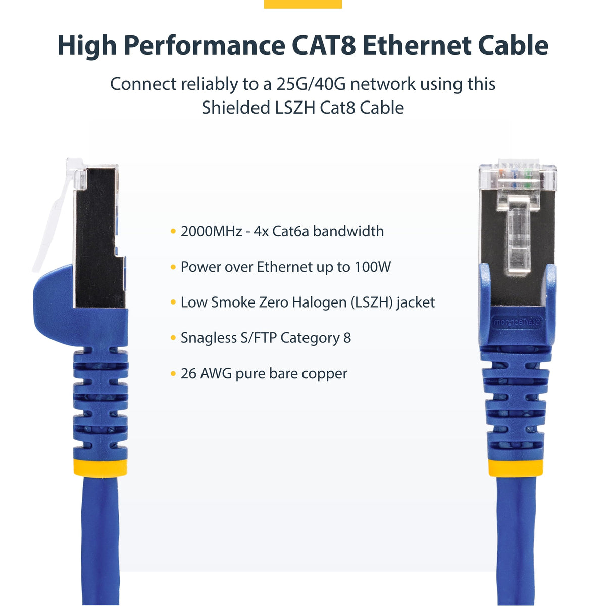 StarTech 6ft Cat8 Snagless Ethernet Cable, S/FTP, 100W PoE++, Blue, LSZH