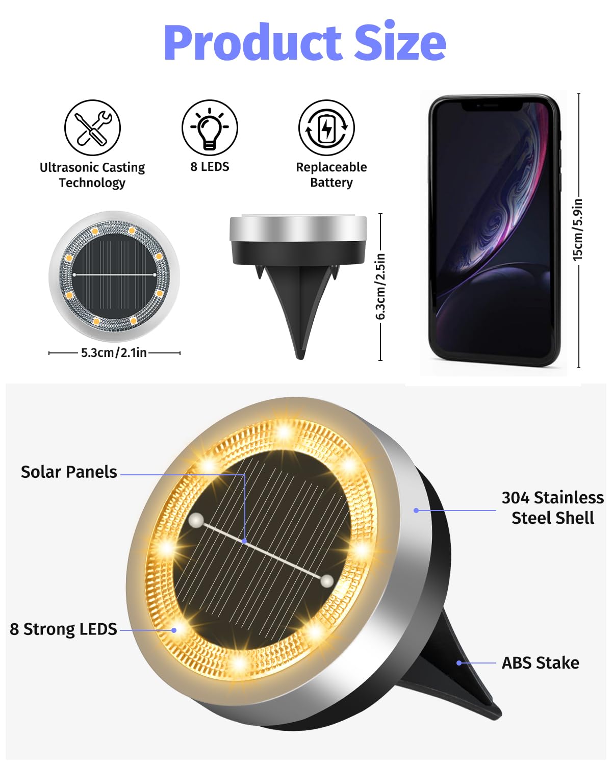 Mini Solar Ground Lights Outdoor 32 Pack Waterproof Upgraded Anti-Rust Solar Flat Garden Lights Stainless Steel Solor Powered Disc Landscape Light