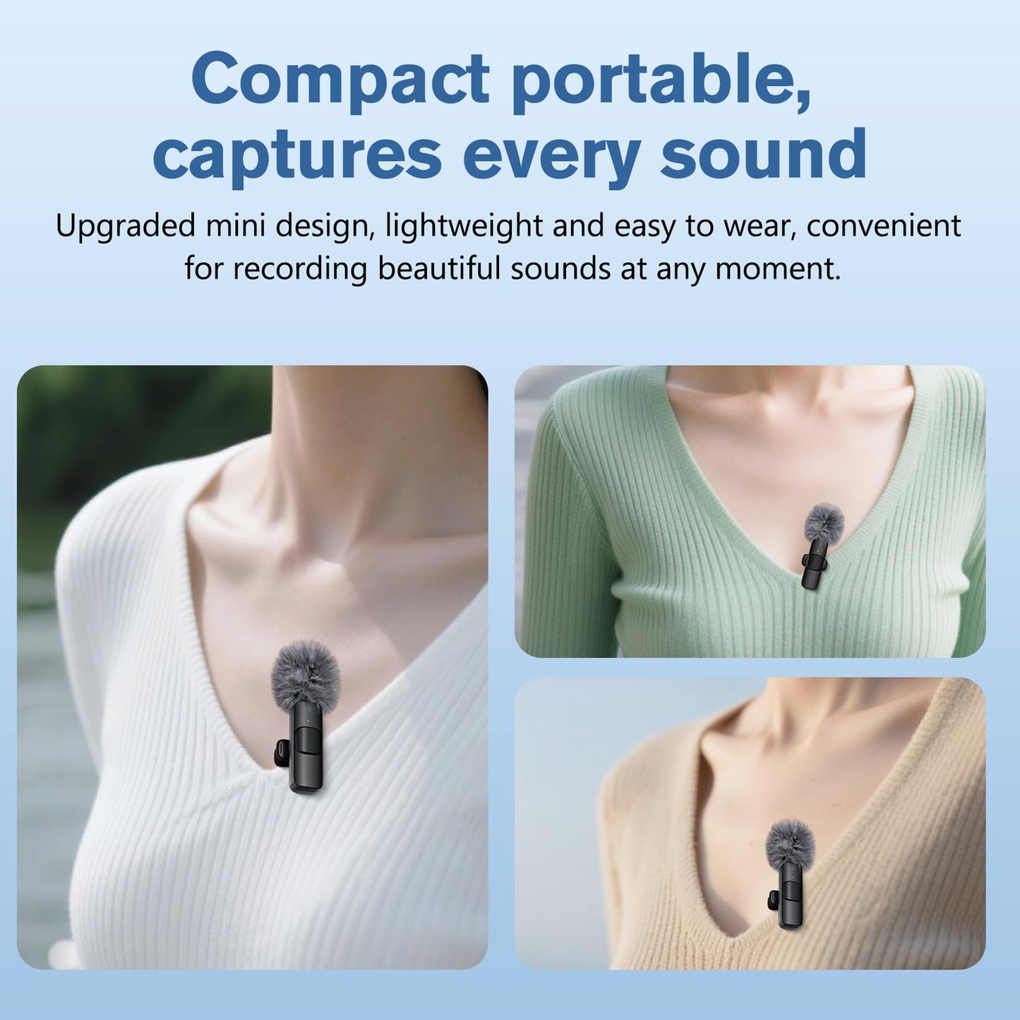 Professional Wireless Microphone for iPhone,iPad,Android, Lavalier Lapel Mic for Video Recording, Mini Mic Crystal Clear Recording with USB-C for