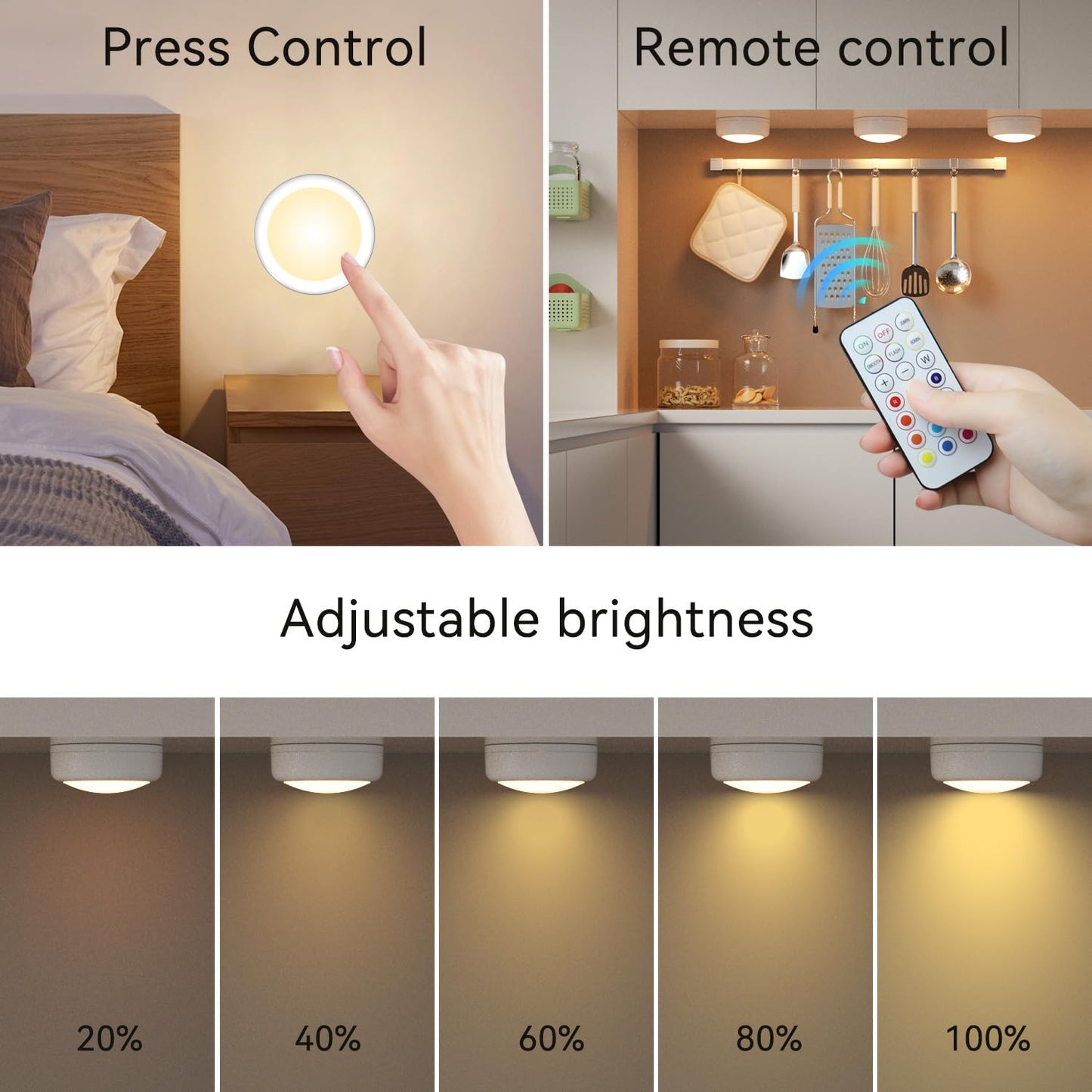 SEMSMOKS LED Puck Lights with Remote, AA Battery Powered Operated, 6 Pack
