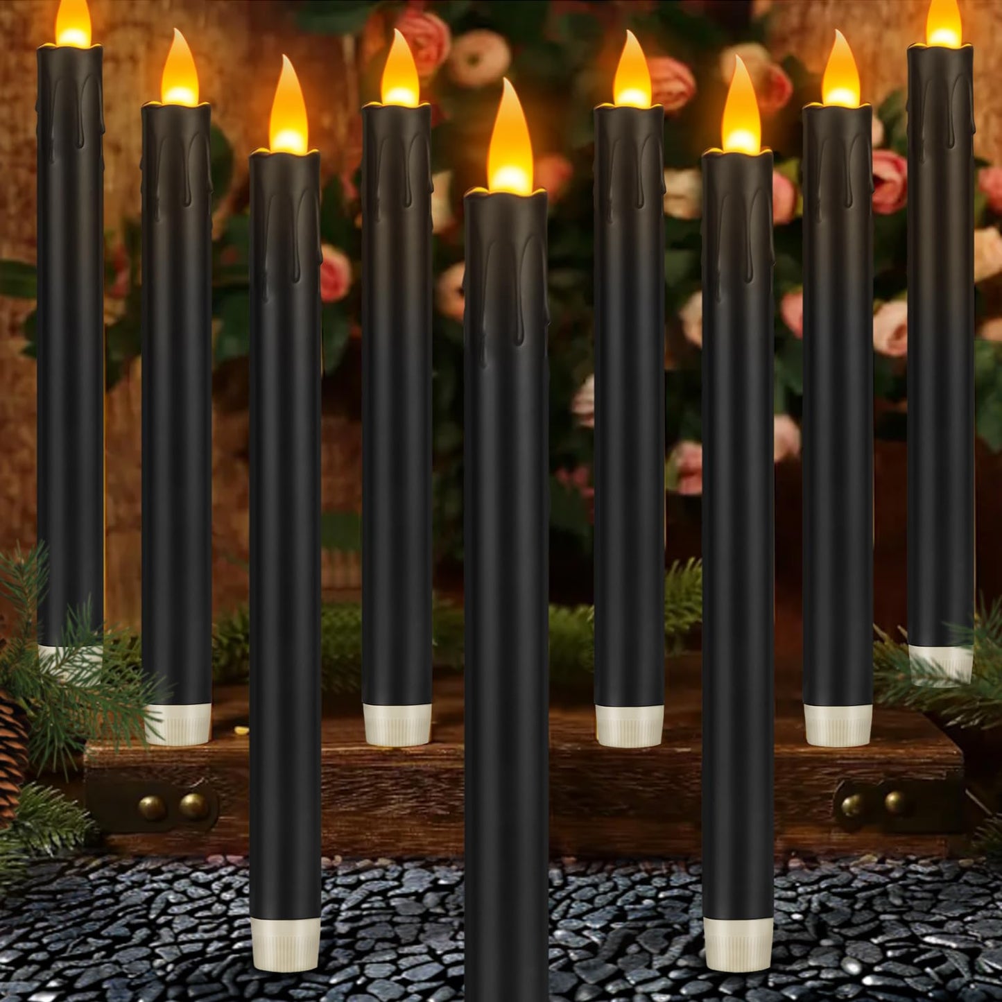 Teerdm 6 Pack Flameless Taper Candles,Flickering with Key Remote,Flameless LED Tea Lights Candles Battery,Halloween, Christmas, Home Decor, Wedding