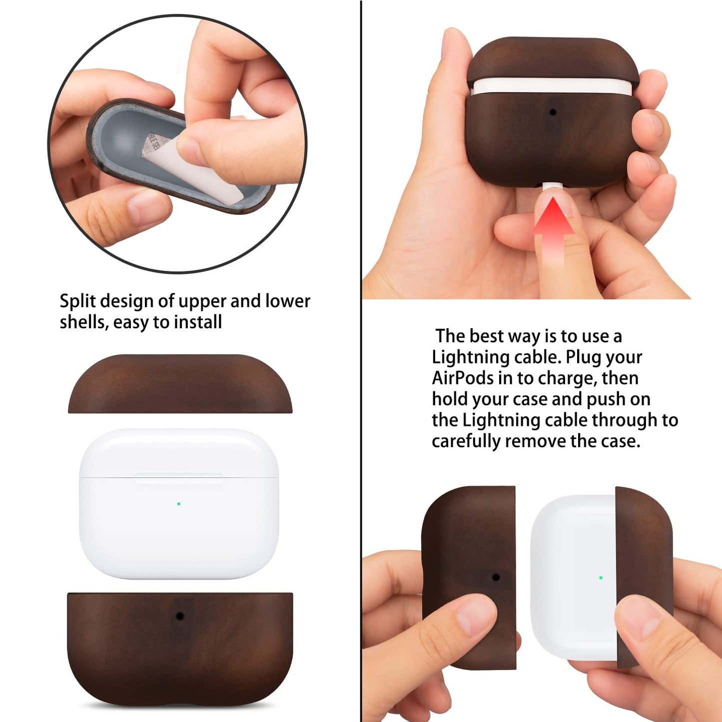 Maogoam for AirPods Pro 2nd Generation Leather Case Cover with Button, Genuine Oil Wax Crazy Horse Cowhide Leather Case for Airpods Pro 2