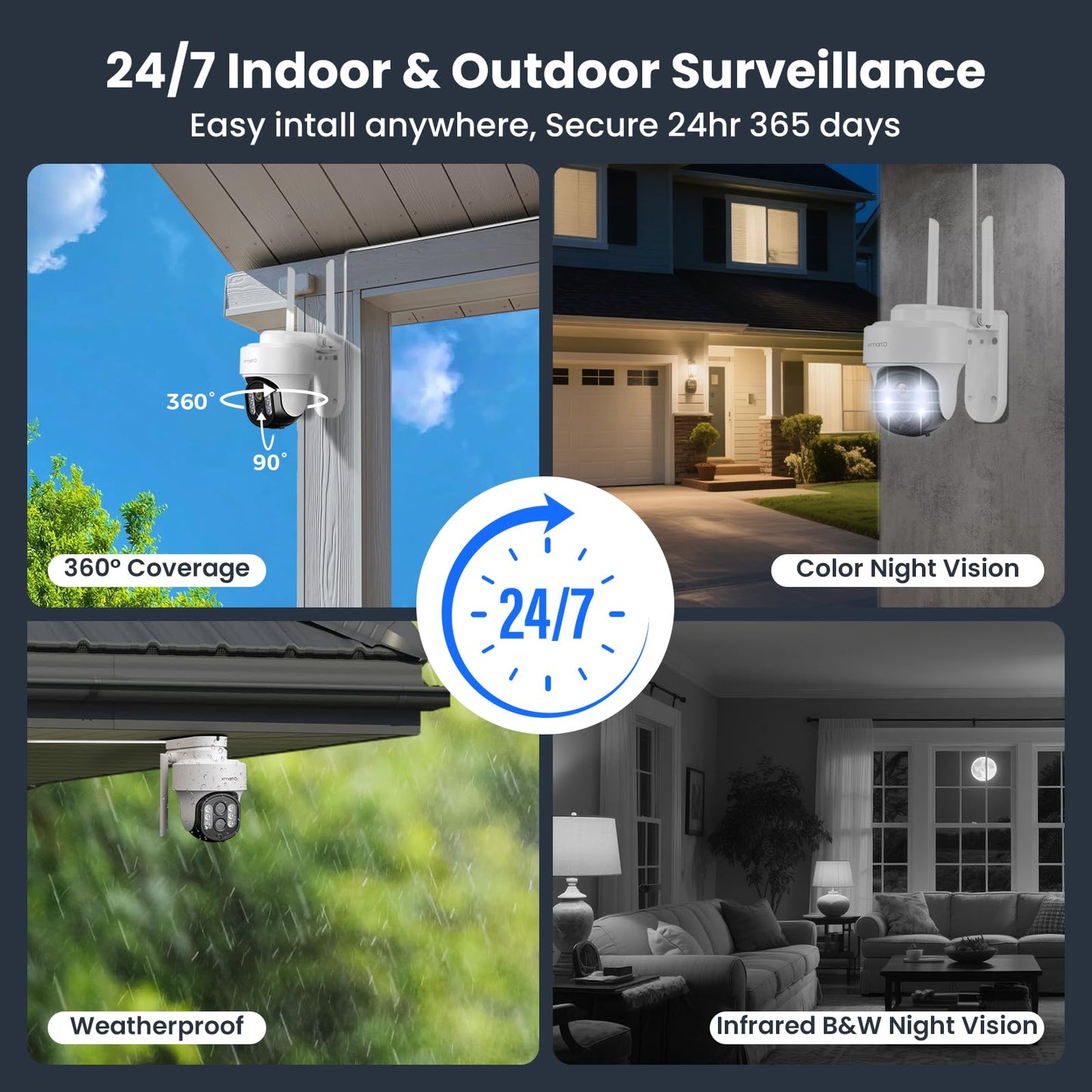 xmartO 10X Zoom Security Camera, 6MP HD Wireless PTZ Home Security System for Indoor Outdoor Surveillance, Security Camera System with Auto Tracking