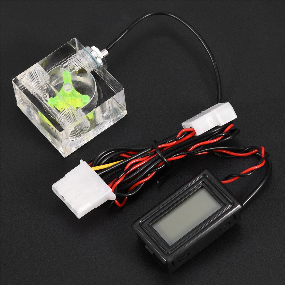 Yosoo PC 3 Way Flow Meter Digital Thermometer, Computer Water Cooling System Kit with Two Connectors and Clamps Water Cooling System Kit for Computer