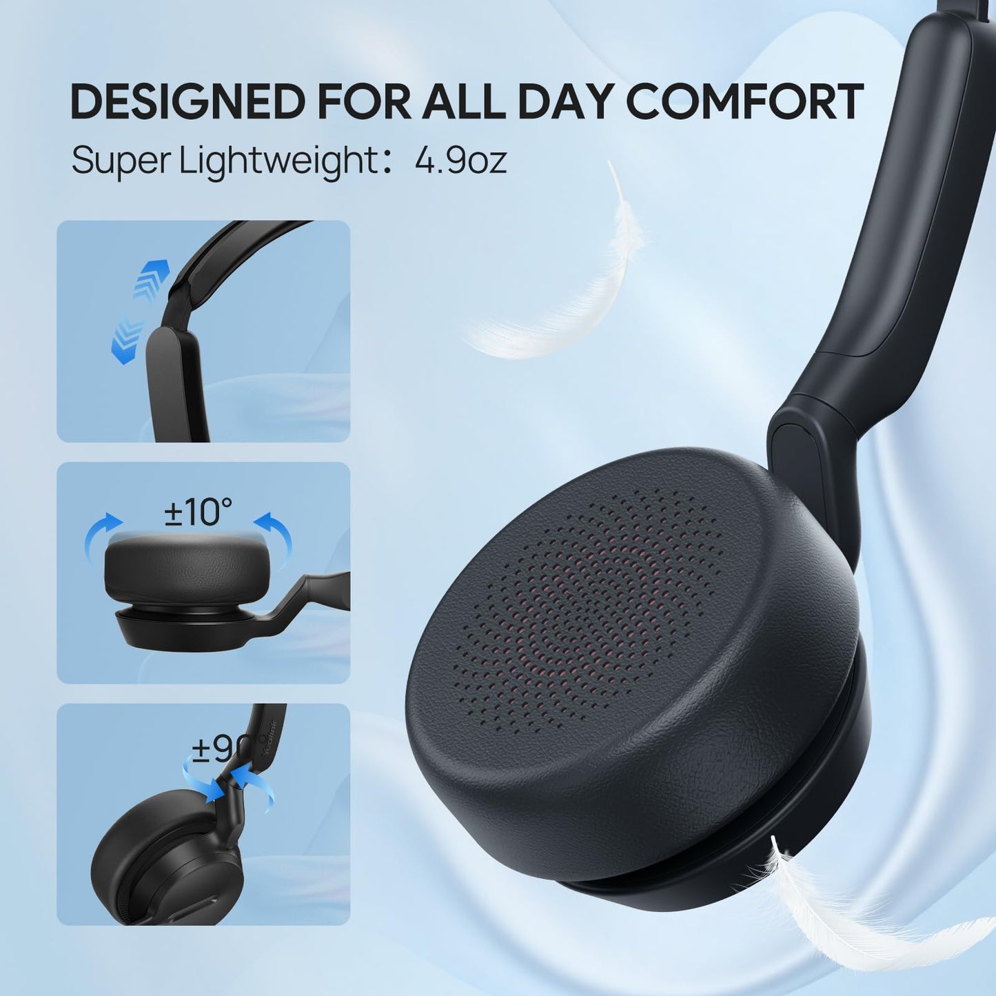 Yealink UH42 USB-C/A Headset with Microphone for PC Computer, Wired Headset Teams Certified, Noise Cancelling Mic, in Line Control, Mute Button, Cable