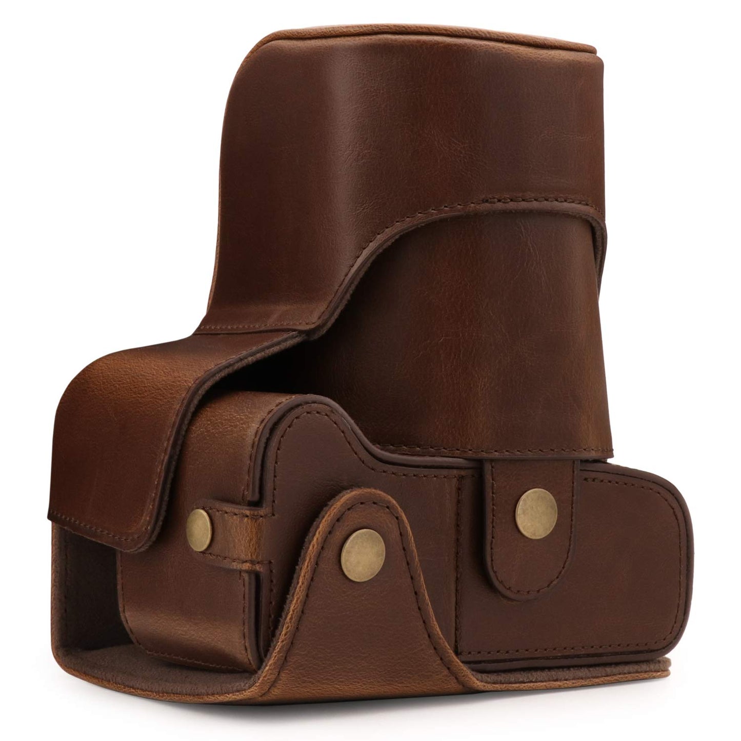 MegaGear MG1608 Ever Ready Leather Camera Case compatible with Canon EOS Rebel T7 (18-55mm), 2000D (18-55mm) - Dark Brown