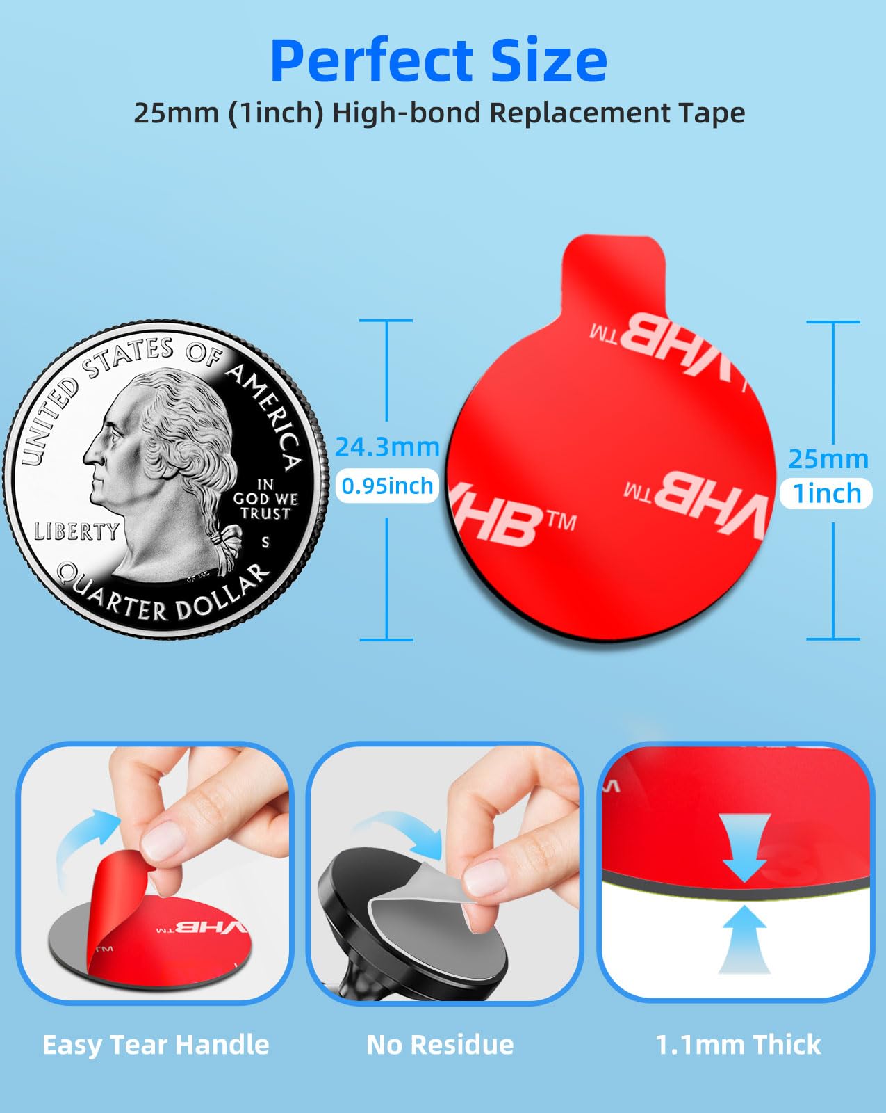 volport 10 Pcs Sticky Adhesive Pads for Car Magnetic Phone Holder, 1 inch Round Double Sided Tape Replacement for Dashboard Cell Phone Mount & Mini