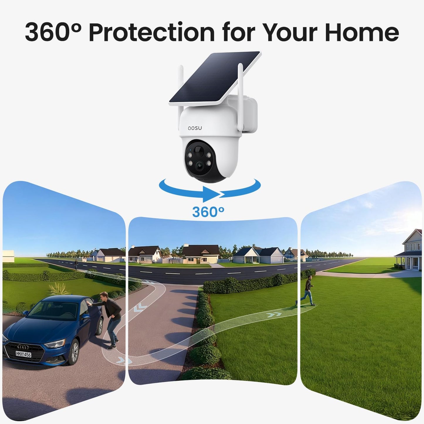 aosu Security Cameras Outdoor Wireless, 4 Cam-Kit, No Subscription Required, Solar-Powered, Home Security Cameras System with 360° Pan & Tilt, Auto