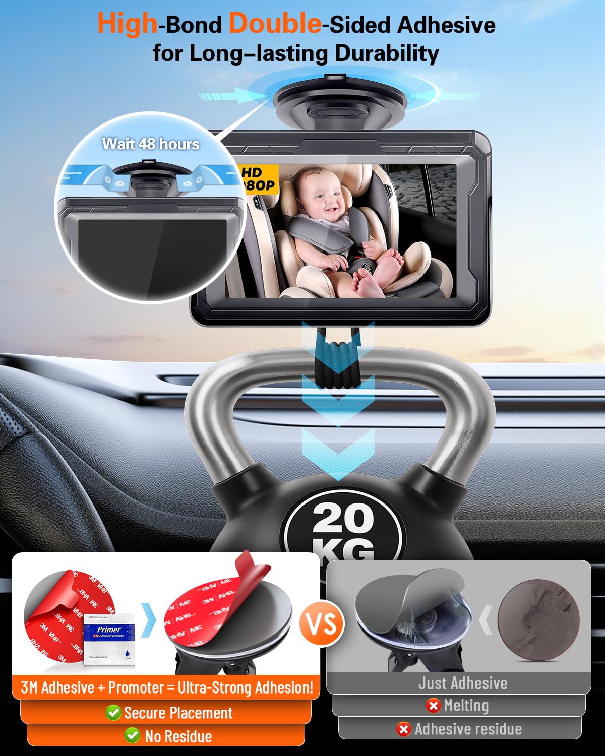 Adhesive Pad for Car Phone Mount: 6Pcs 2.76" Double Sided Tape Sticky Replacement for Dash Dashboard Windshield Suction Cup GPS Holder, 70mm Round