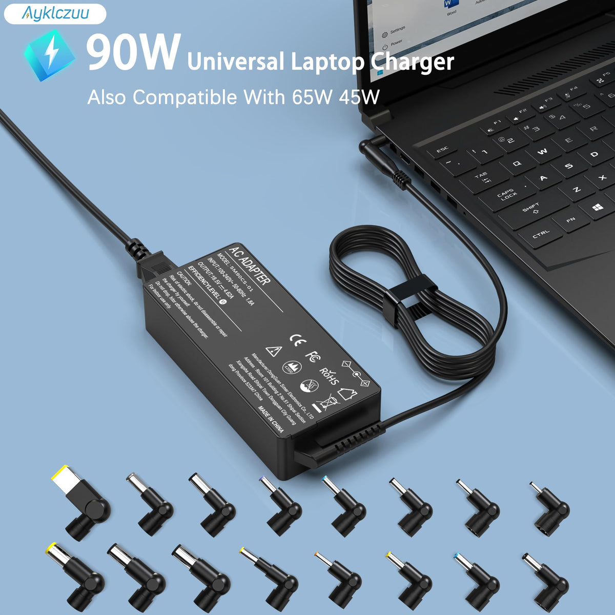 AYKLCZUU 90W Universal Laptop Charger Adapter Replacement for HP Dell Acer Asus Lenovo Toshiba Samsung Sony Google MacBook Fujitsu Gateway Notebook