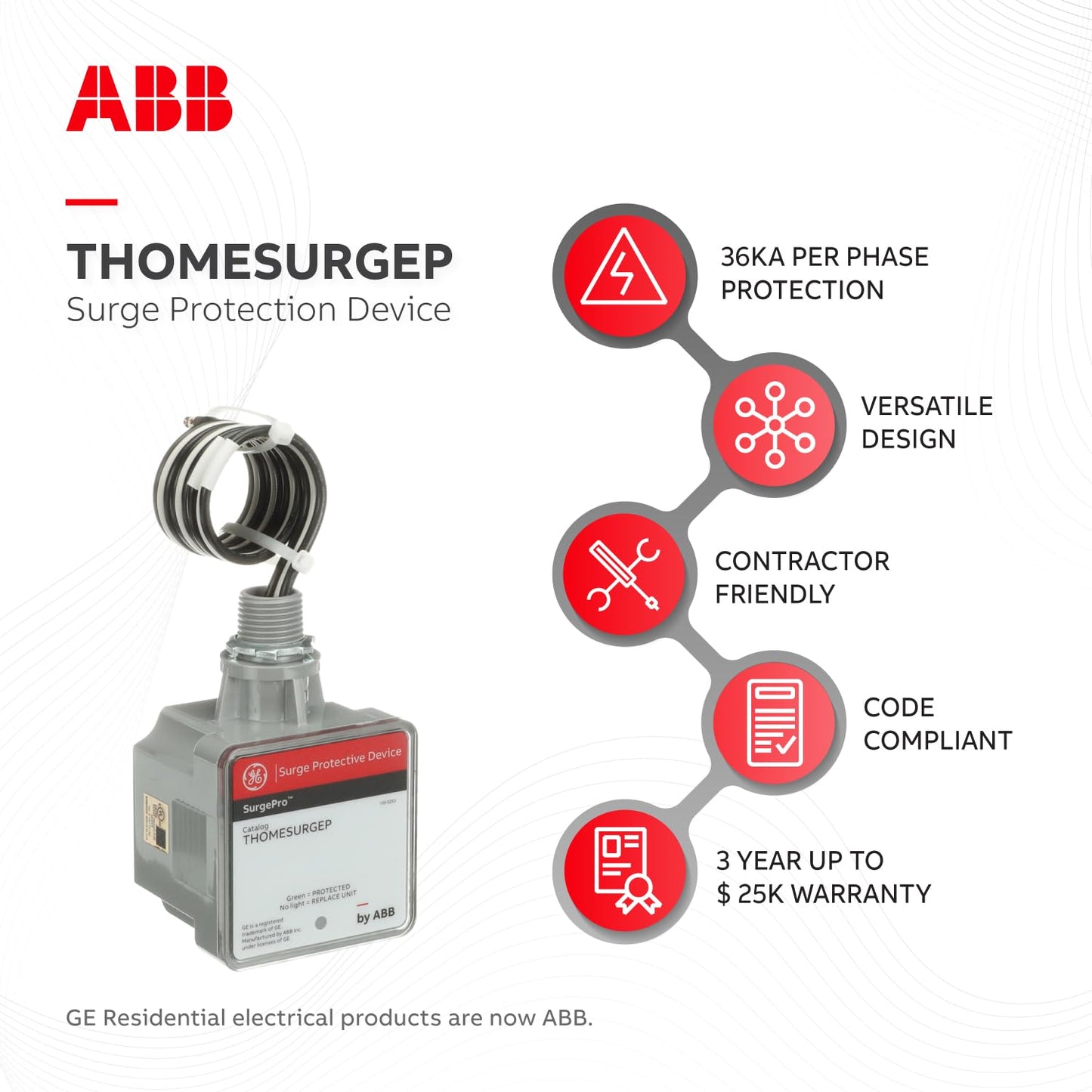 THOMESURGEP by ABB • SurgePro™ Surge Protective Device • Externally Mounted Wired Residential SPD for Retail and Home • Type 1 SPD • Safe, Reliable