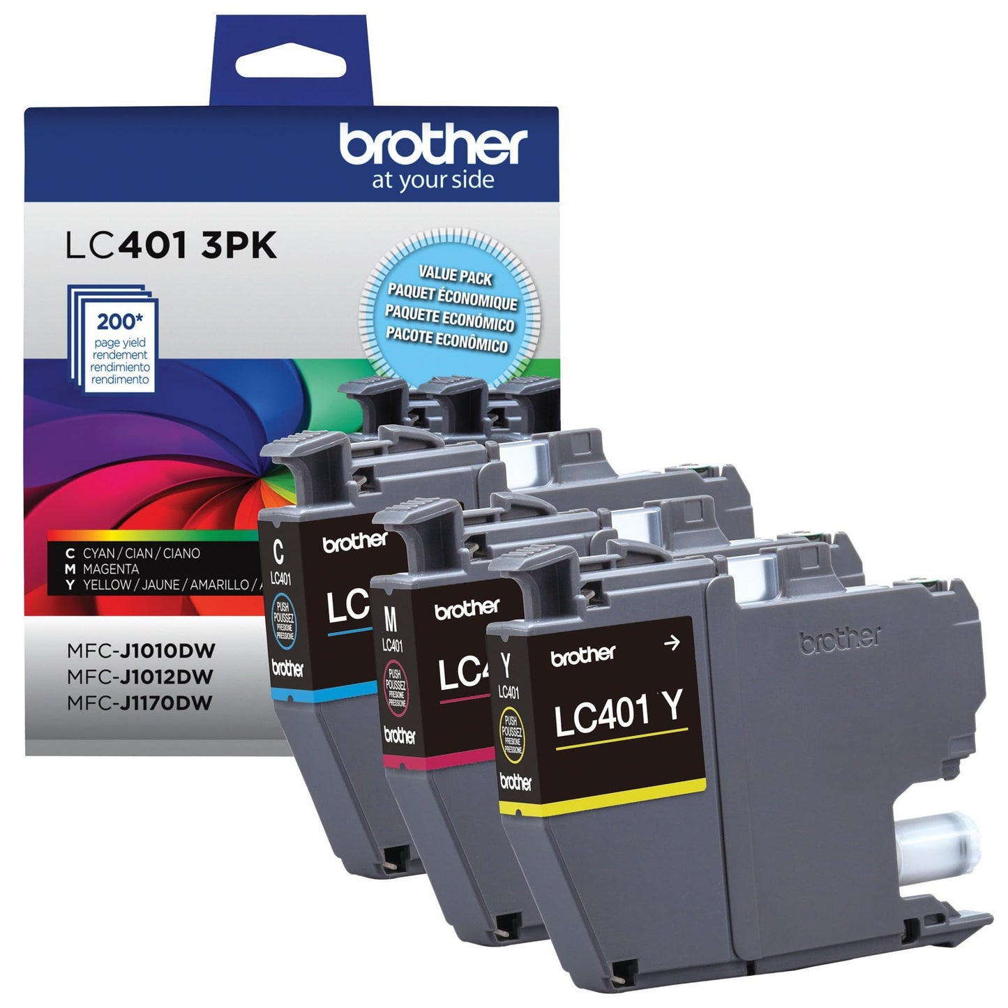 Brother Genuine LC401 Standard Yield 3-Pack Ink Cartridges – Includes 1 Cartridge Each of Cyan, Magenta and Yellow , 3 Count (Pack of 1)