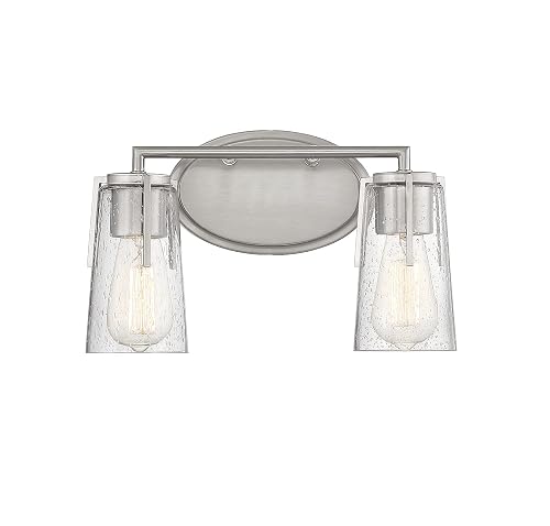 Savoy House 8-7045-2-SN Sacremento Modern Clear Seeded Glass Bathroom Vanity Wall Light, 2-Light 120 Total Watts, 9" H x 14" W, Satin Nickel