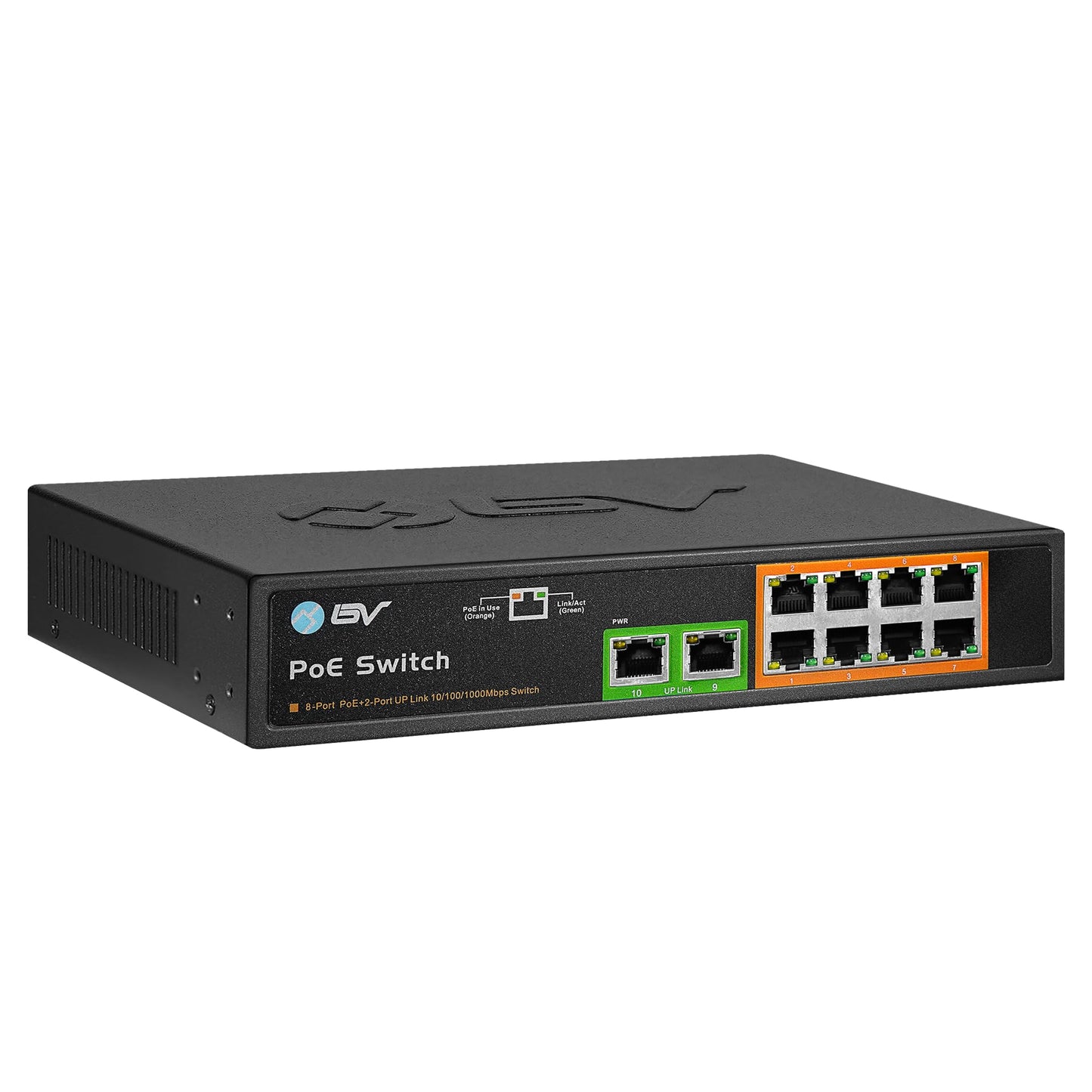 BV-Tech 8 Gigabit PoE+ Ports with 2 Enthernet Uplink, 130W, 802.3af/at POE-SW802G