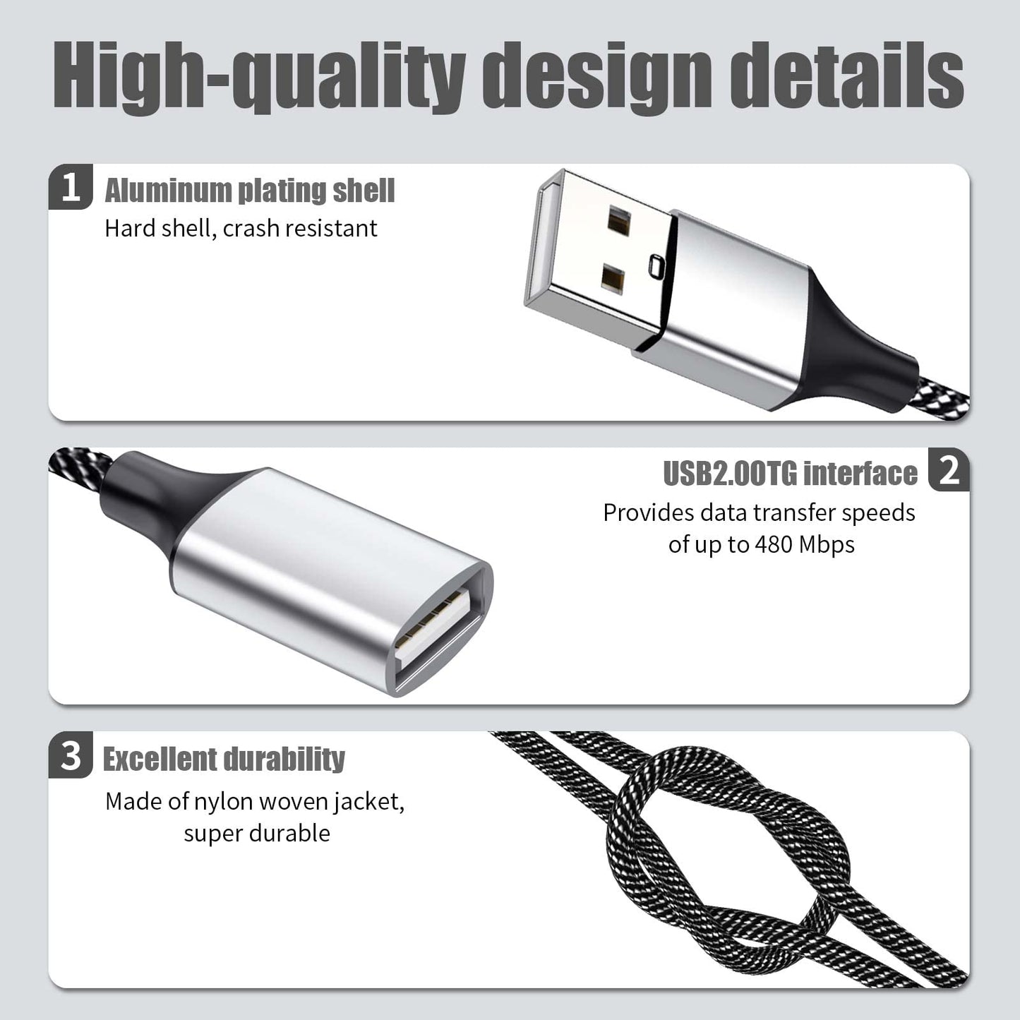 Fidioto USB A Splitter, USB A Male to 2 Female USBA Y Splitter, USB Splitter 1 in 2 Out Support Charging and Data Transfer for Printer/Keyboard/Flash