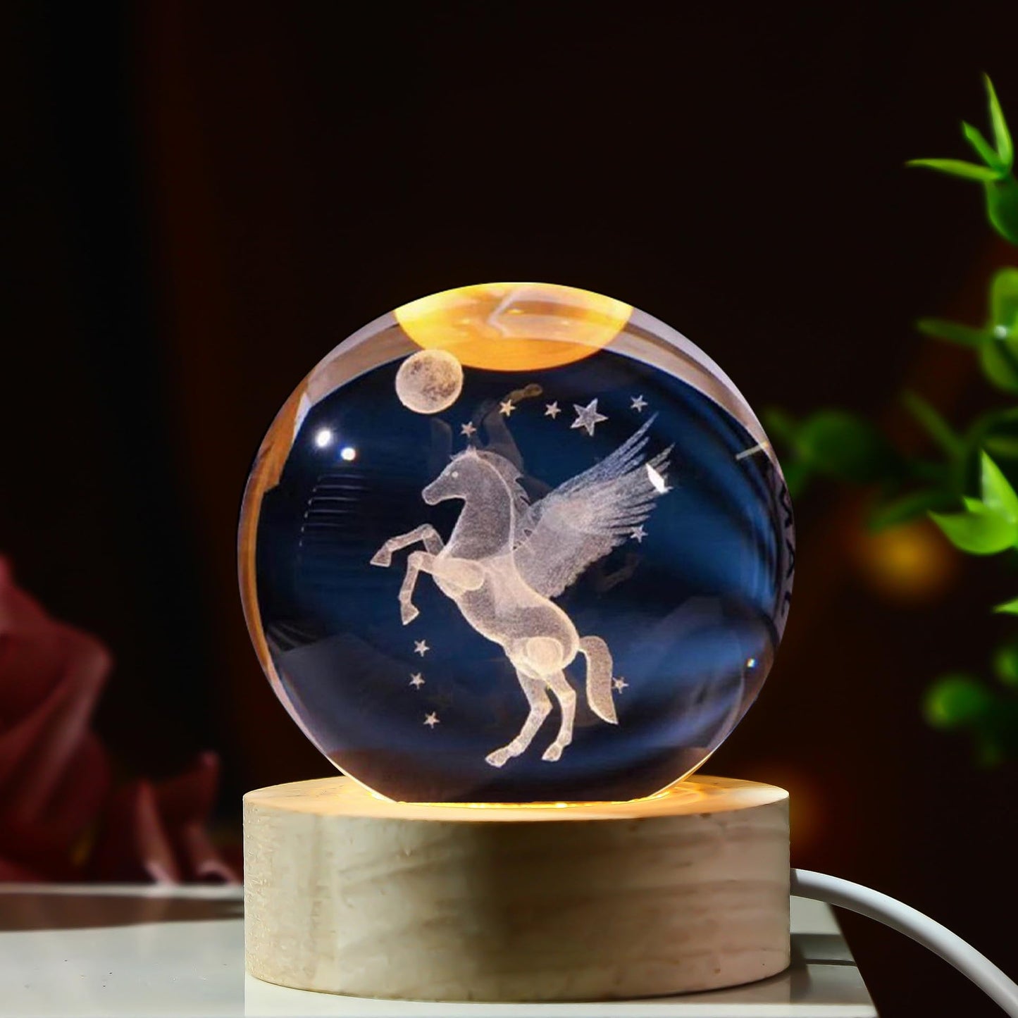 TINGMEIBESTLY 3D Crystal Ball Night Light,80MM Animals Glass Ball Night Lamp with Woodern Base,Decorations Gifts for Men,Women,Kids,Boys,Girls,Teens