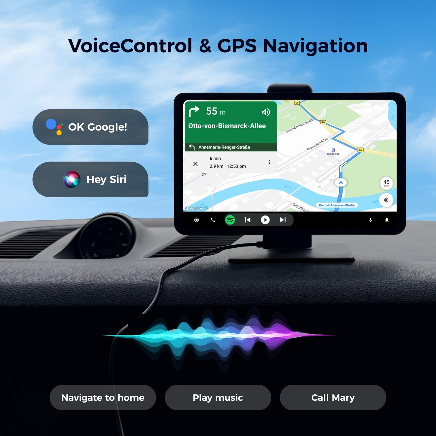KALOS PAD Wireless Carplay Screen for Car 4K Dash Cam, 9" Carplay & Android Auto Car Stereo, with 1080p Backup Camera, BOE LCD/Mirror Link/Gesture