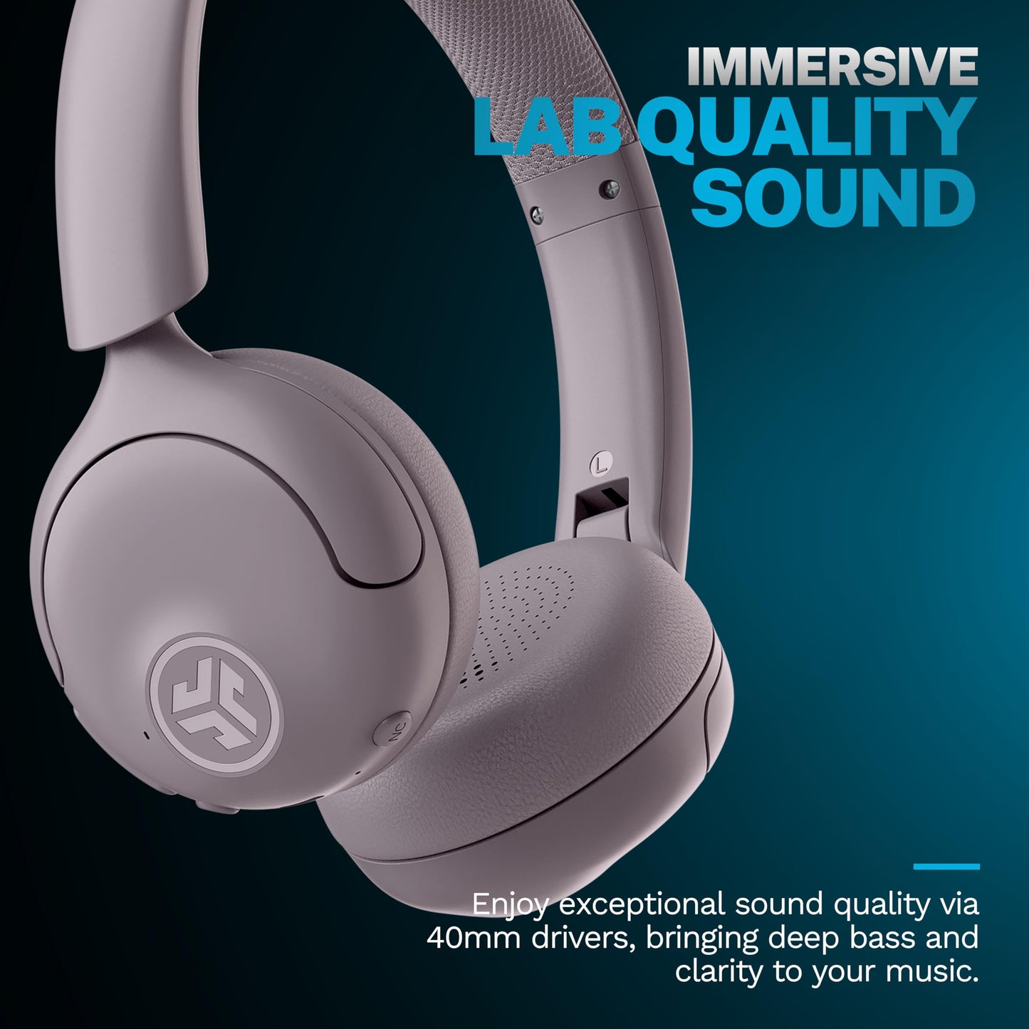 JLab, Go Lux ANC, On Ear Headphones, Active Noise Cancelling, Bluetooth, MultIPoint Connection, Mauve