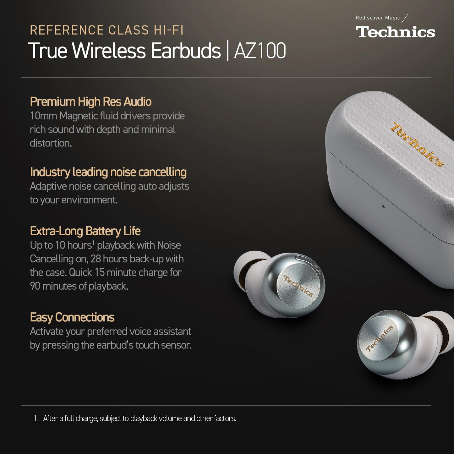 Technics Reference Class Hi-Fi Wireless Ear Buds, Dolby Atmos with Head Tracking, Adaptive Noise Cancelling, 3 Device Multipoint, 10-Hr Battery