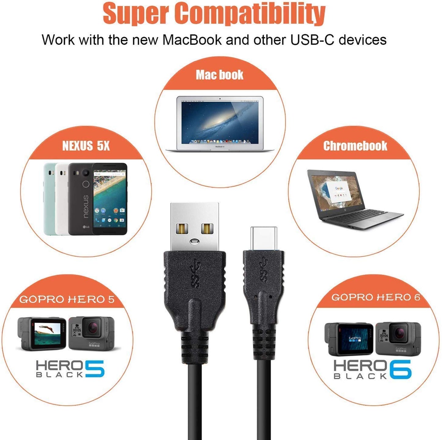 JNSupplier High Speed Fast Charging USB Data Sync Power Charger Cable Cord for GoPro Hero 5 6 7 Hero5 Black HD Camera Accessories