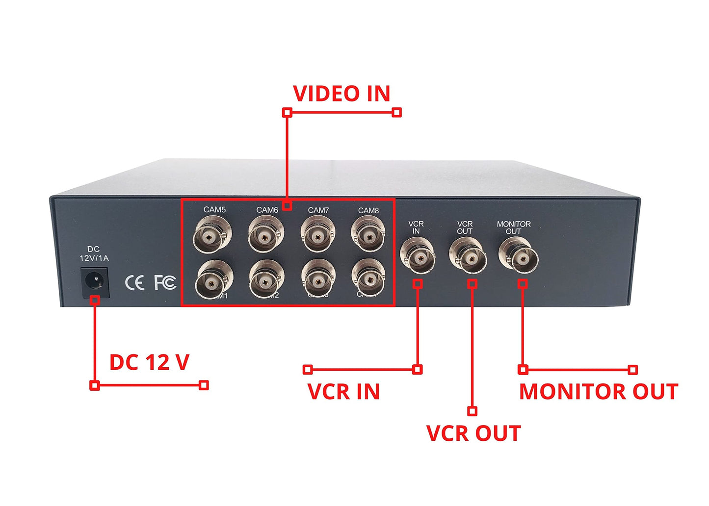Evertech 8 Channel Analog CCTV Video Multiplexer Color Quad Processor Screen Splitter with Remote Control