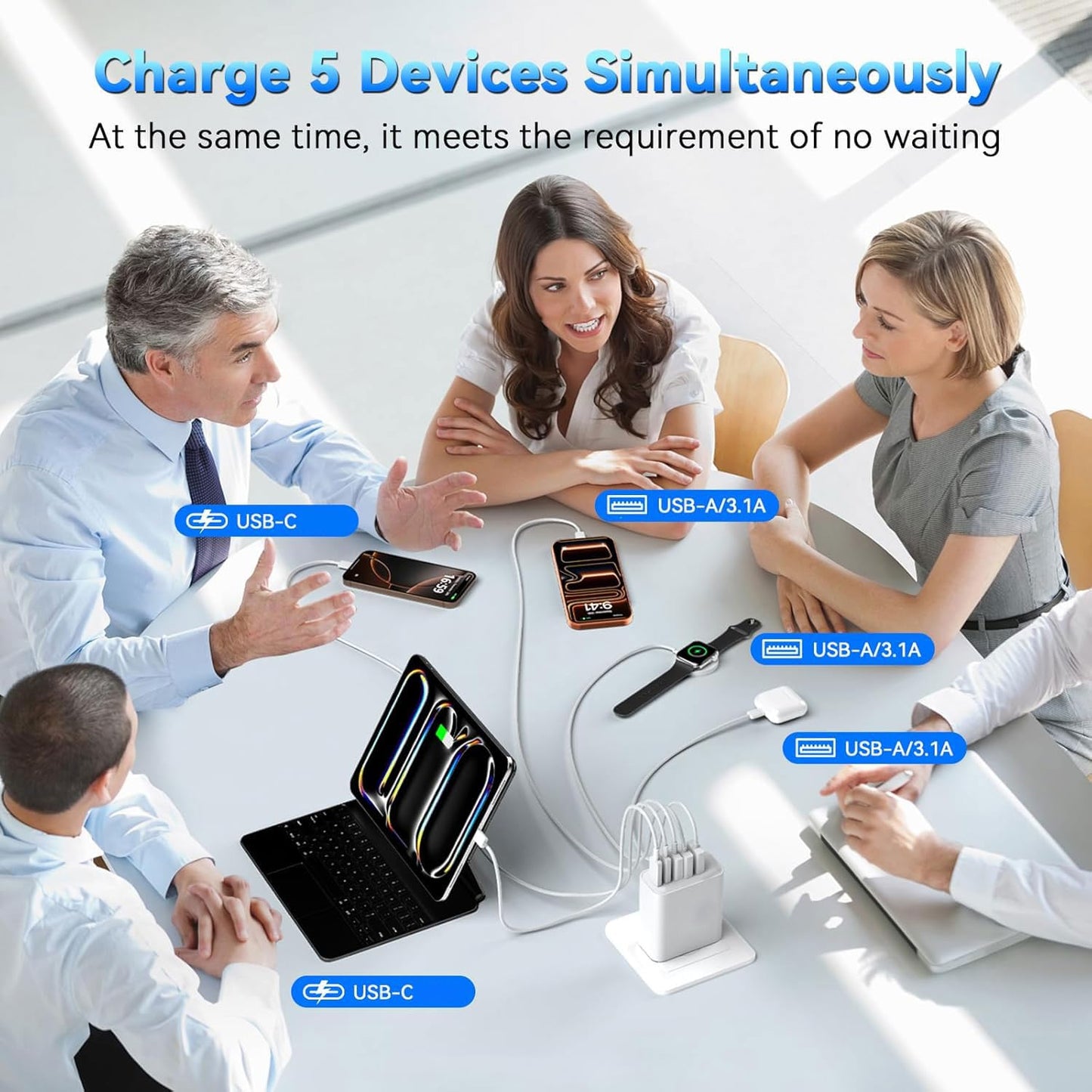60W USB-C Fast Charging Module, 2-Pack 5-Port Multi-Port Charging Station with Wall Plug, Compatible with iPhone 17/16/15/14/13/Pro Max/Plus Series
