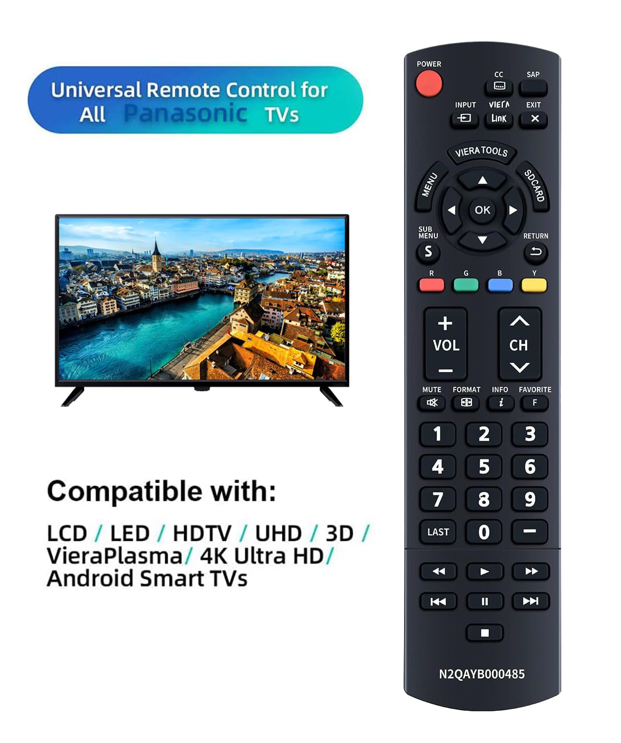 Replacement Universal Remote Control for Panasonic Smart TV TC-32LX44S TC-50PX34 TC-60PS34 TC-L37U3 TC-60AS530U TC-L37U22 TC-42PX24 TC-P50C2 TC-L32C22