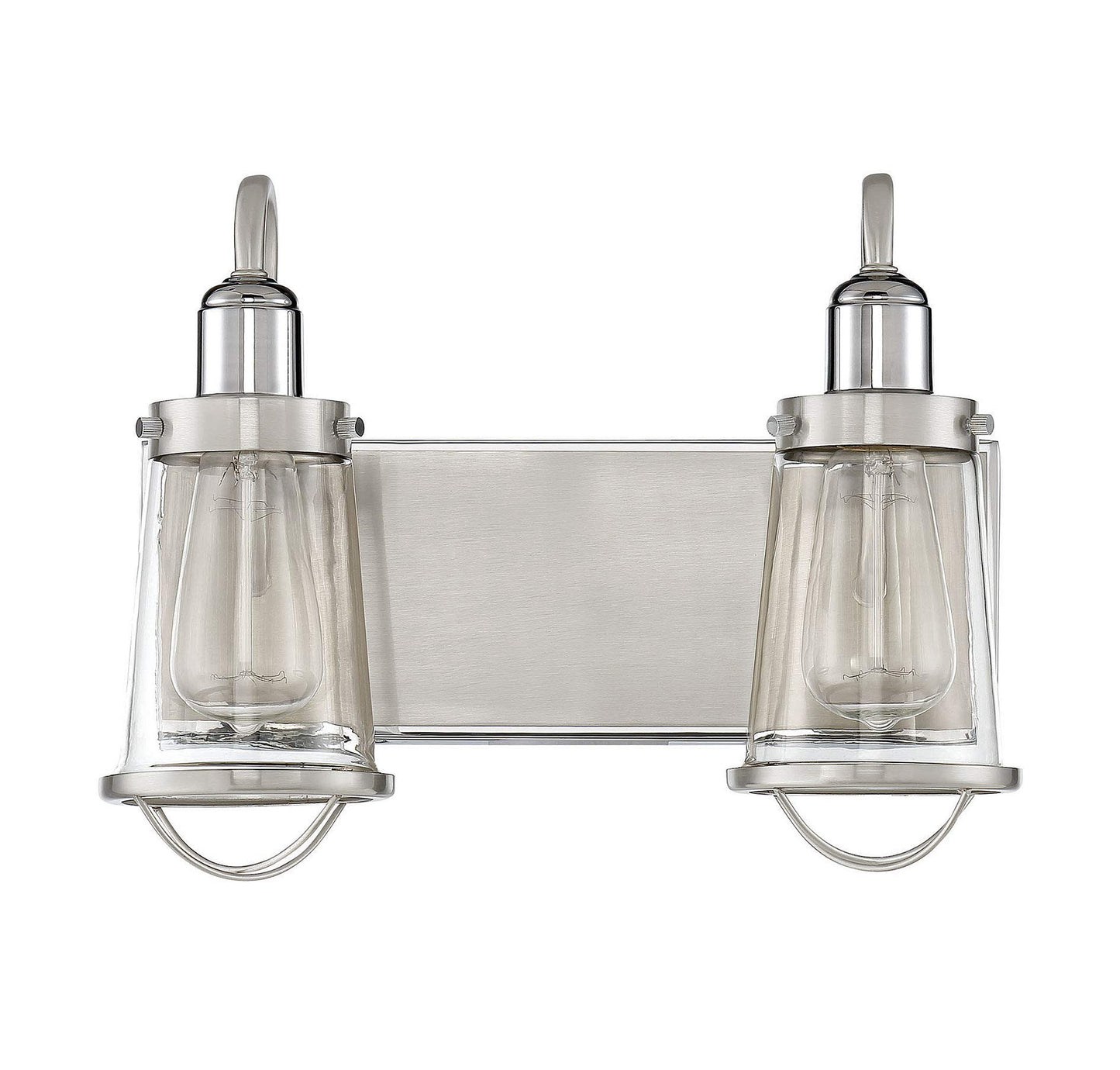 Savoy House 8-1780-2-111 Lansing Industrial Nautical Clear Glass Bathroom Vanity Wall Light, 2-Light 120 Total Watts, 10" H x 14" W, Satin Nickel