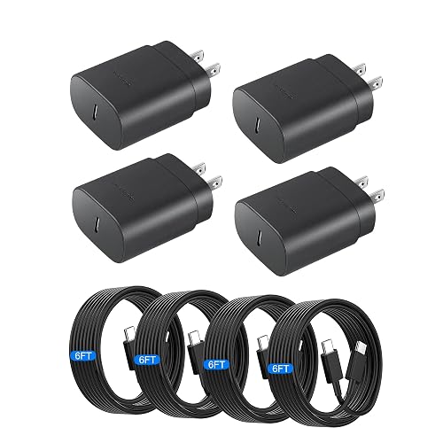 USB C Wall Charger Block,4 Pack 25W Type C Charger Fast Charging with 6FT C-C Type C Charger Cable for Galaxy S25 Ultra/S25/S25+/S24+/S24
