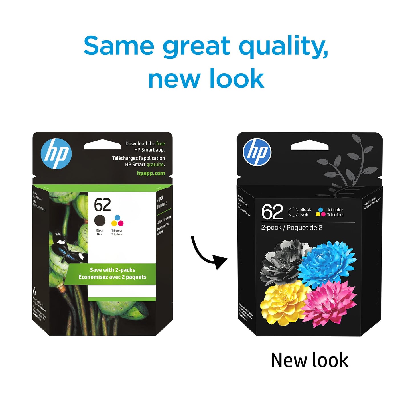HP 62 Black/Tri-Color Ink Cartridges (2-Pack) | Works with Envy 5540, 5640, 5660, 7640, OfficeJet 5740, 8040, Mobile 200, 250 | N9H64FN | Packaging
