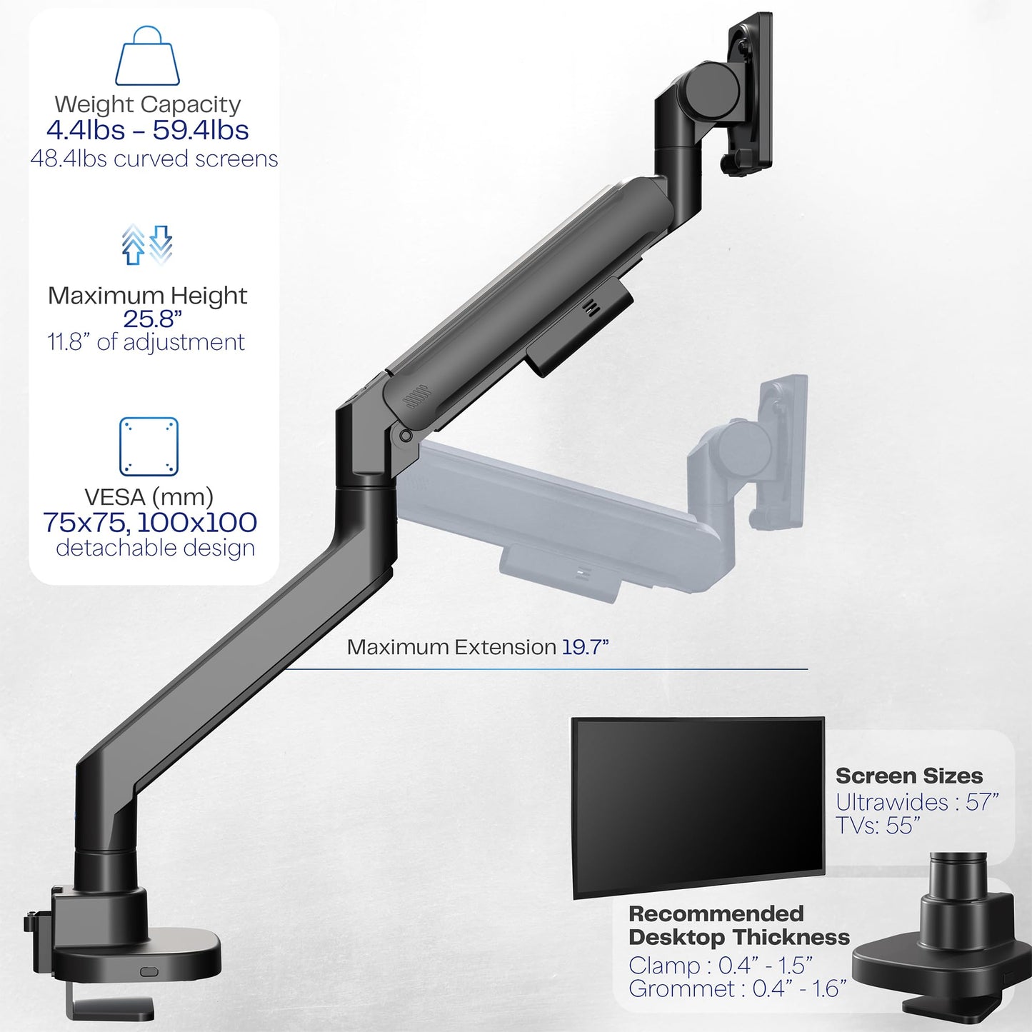 VIVO Heavy Duty Ultrawide Monitor Arm for 57 inch Screens up to 59.4 lbs, Desk Mount TV and Monitor Stand Designed for Samsung Odyssey Ark, Neo G9