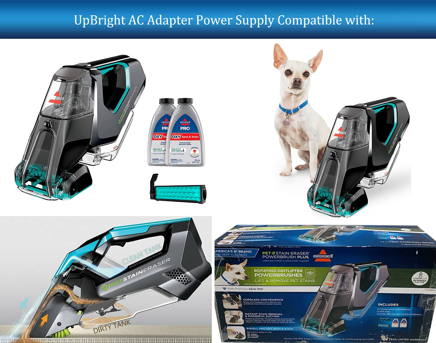 UpBright 10V AC/DC Adapter Compatible with Bissell 2837 2842 2846 2877 Pet Stain Eraser PowerBrush Plus Carpet Cleaner Li-Ion PetStain PetStainEraser…