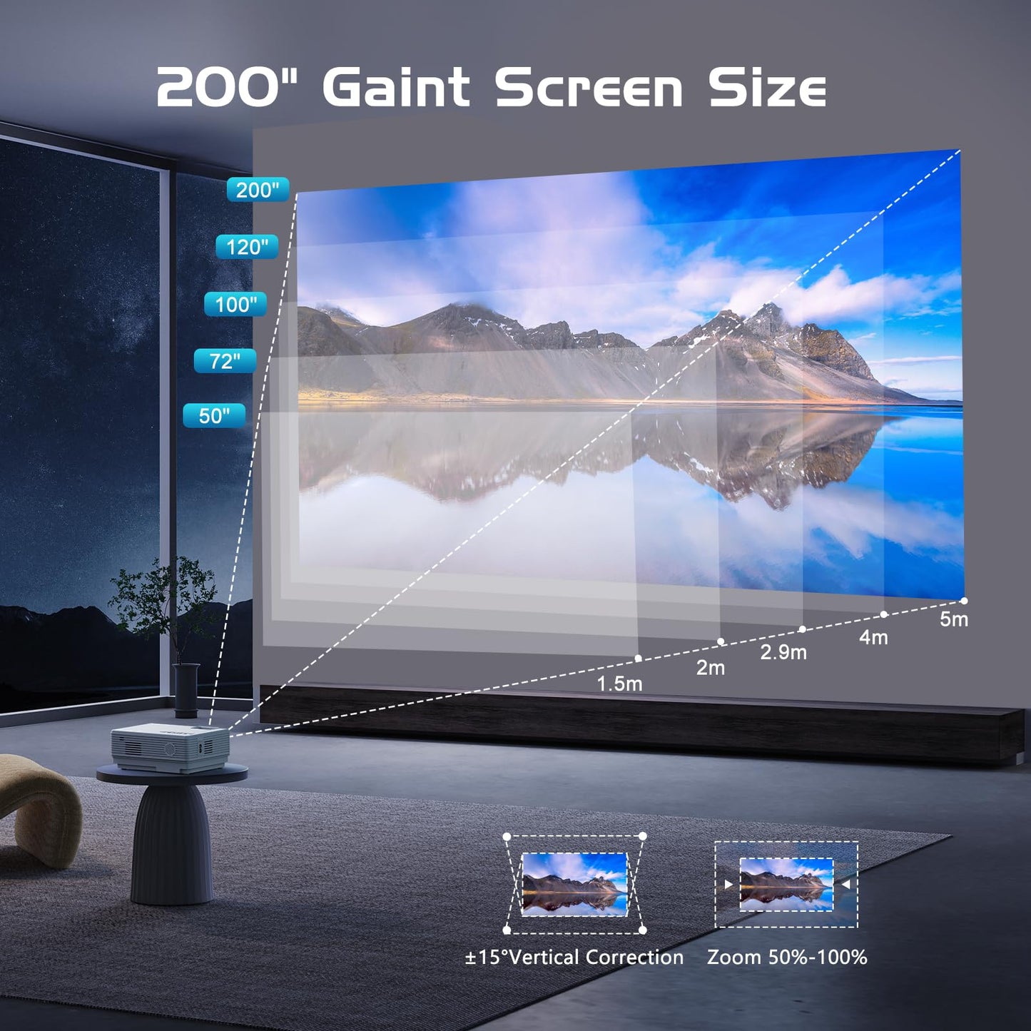 PANSEBA 1080P Mini Projector with Screen, Portable Home Theater Movie Projector with Two-Way Bluetooth, HDMI/USB Input for Smartphone/TV Stick, Ideal