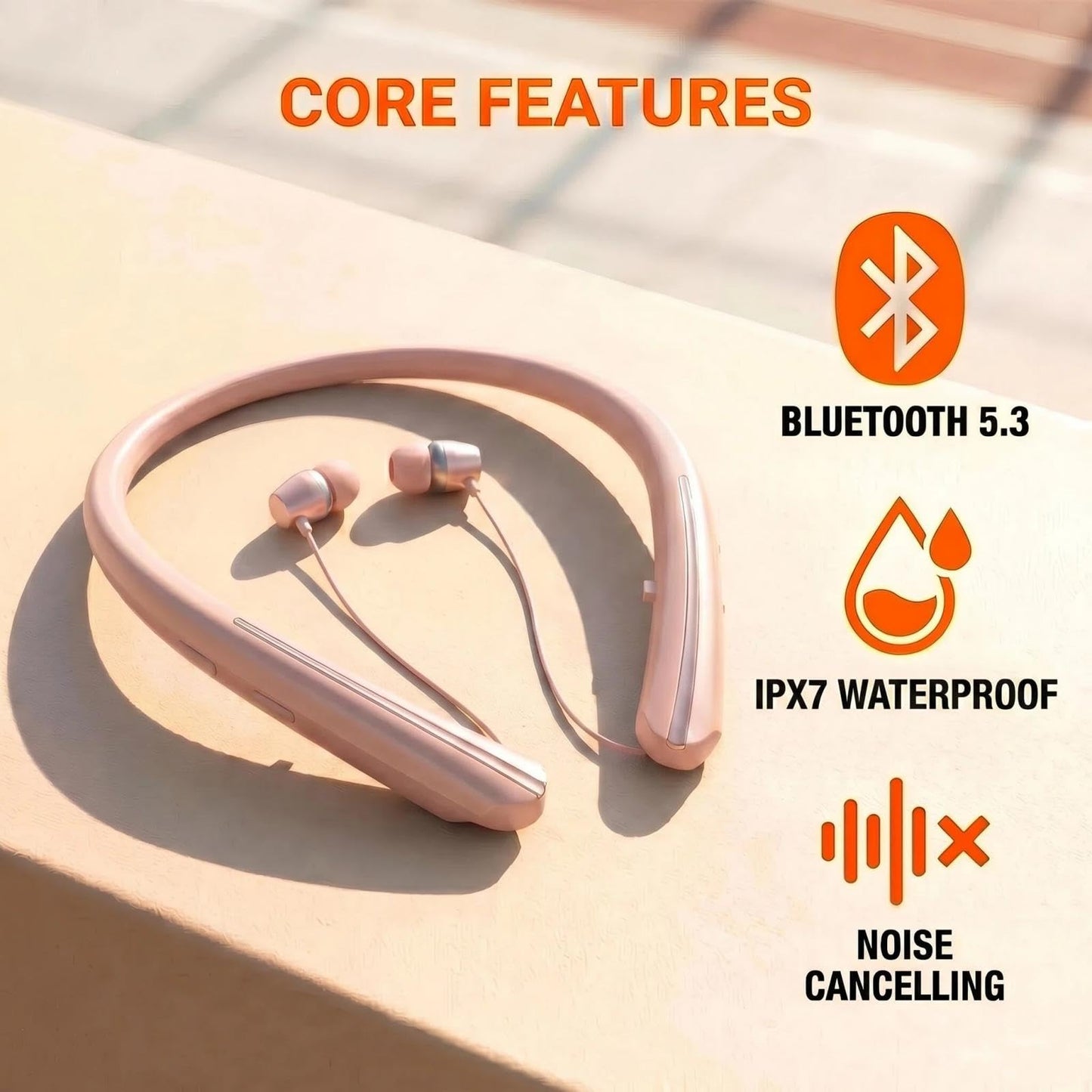 Qeapaue Bluetooth 5.4 Neckband Bluetooth Headphone, Sweat Resistant Noise Cancelling Stereo Headphones, and Retractable Ear Tips for Music