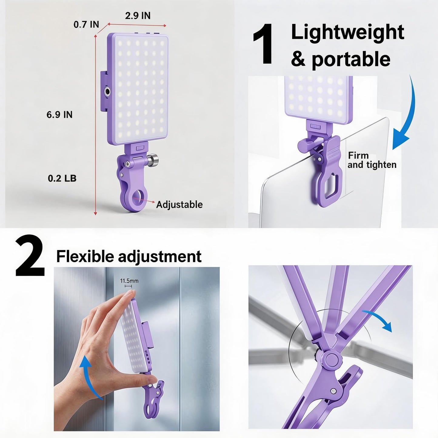 Selfie Light for iPhone-camera light for content creator -portable light-Clip on Light with 3 Mode&10 Brightness Levels, Ring Light for Phone