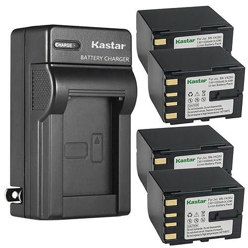 Kastar 4-Pack BN-V428 Battery and AC Wall Charger Replacement for JVC BN-V408US BN-V416US BN-V428 BN-V428U BN-V428US BN-V438US BN-V856US Battery, JVC
