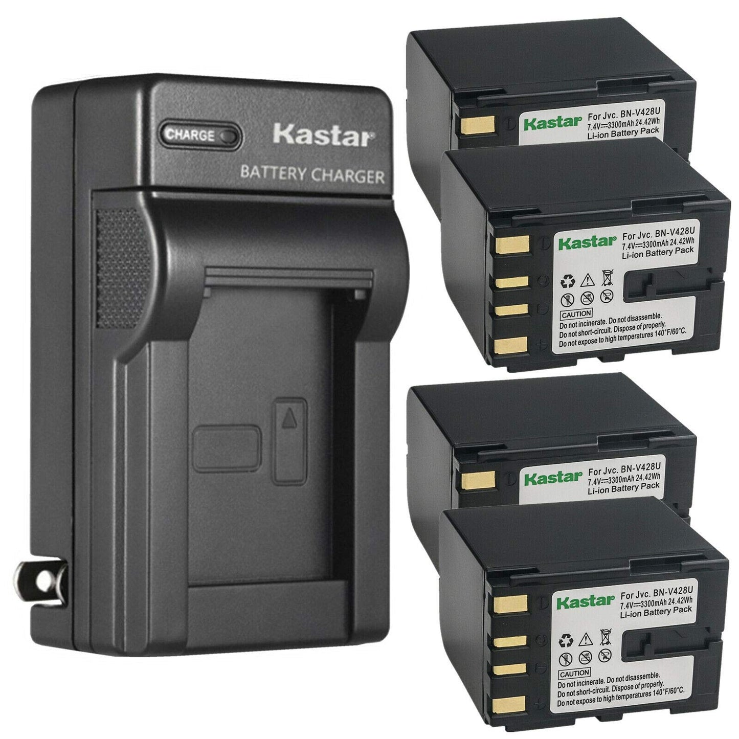 Kastar 4-Pack BN-V428 Battery and AC Wall Charger Replacement for JVC BN-V408US BN-V416US BN-V428 BN-V428U BN-V428US BN-V438US BN-V856US Battery, JVC