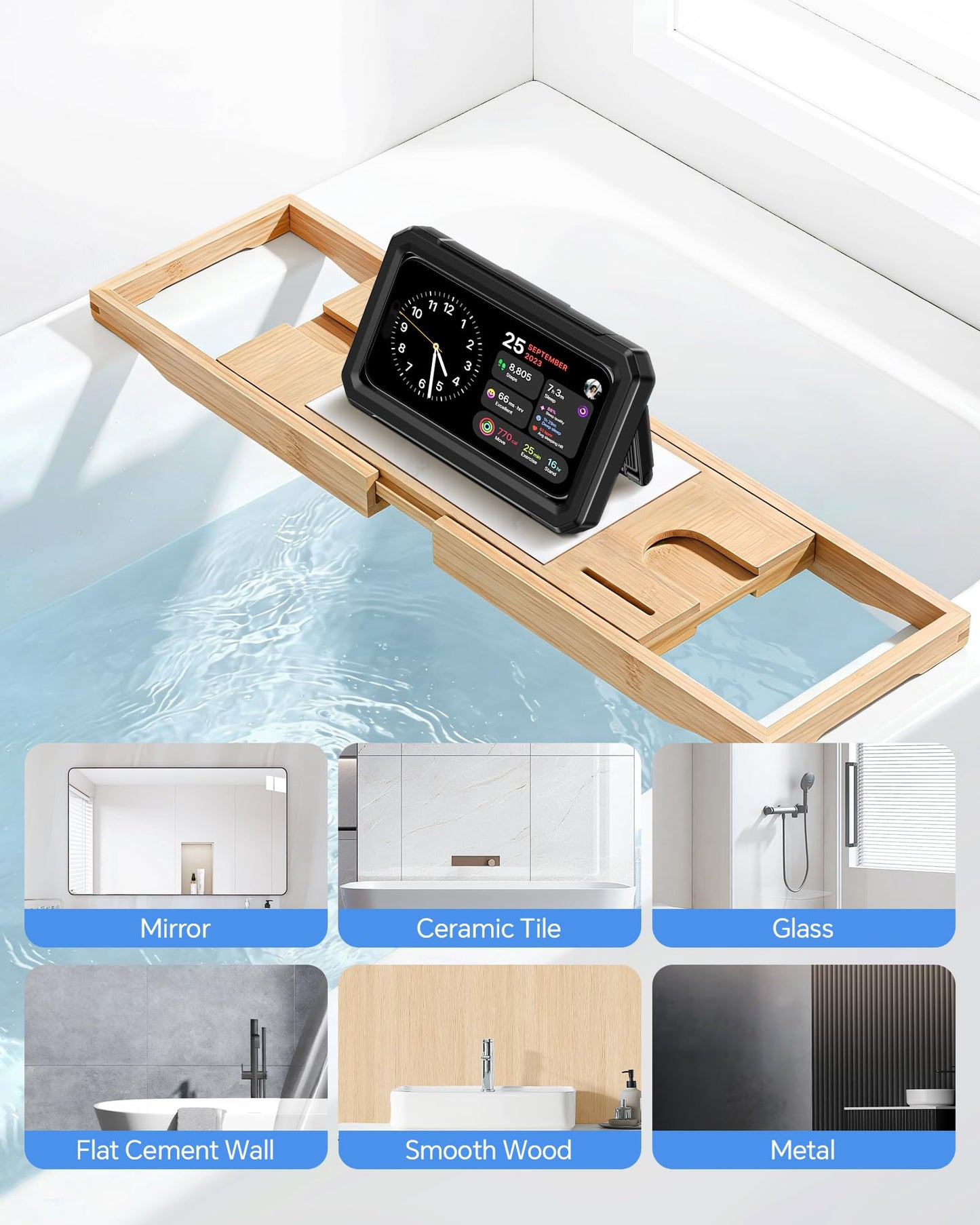 UPRONE Waterproof Phone Holder for Shower- 480° Rotatable Retractable Adjustable Anti Fog iPhone Case for Shower,Bathroom Accessories Wall Mount Phone