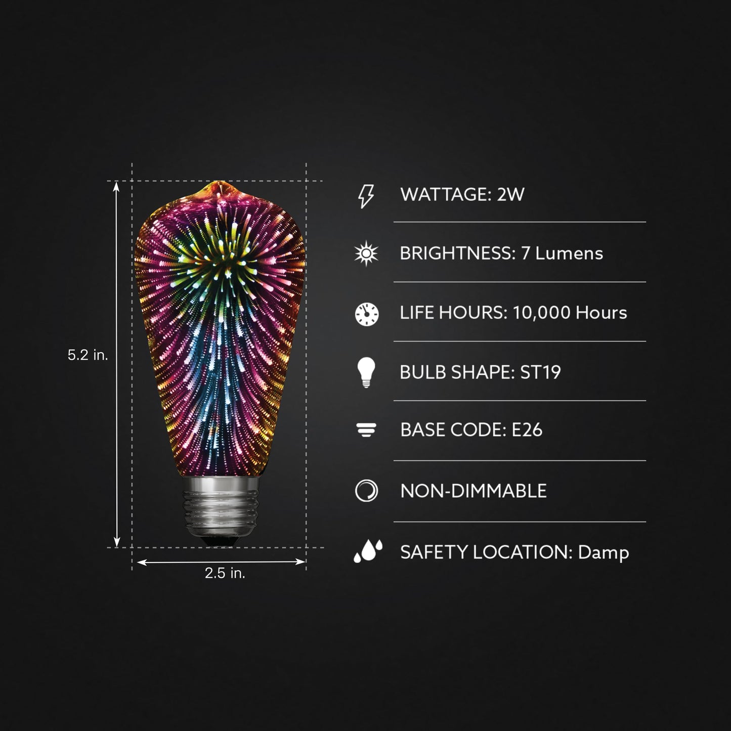 Feit Electric Infinity 3D Fireworks LED Light Bulb, ST19 LED Bulb, ST19/PRISM/LED,1 Count (Pack of 1), Multicolor