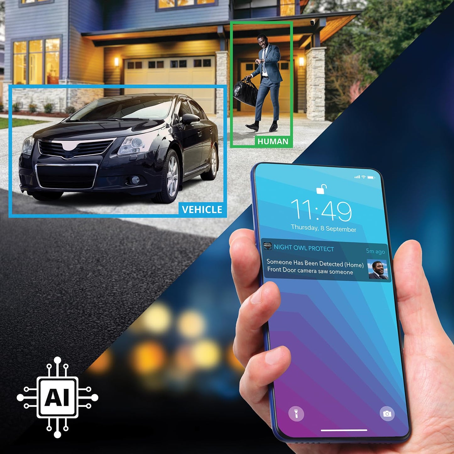 Night Owl 10 Channel Bluetooth Video Home Security Camera System with (6) Plug-in Wi-Fi 2K HD Indoor/Outdoor Spotlight Cameras with 2-Way Audio